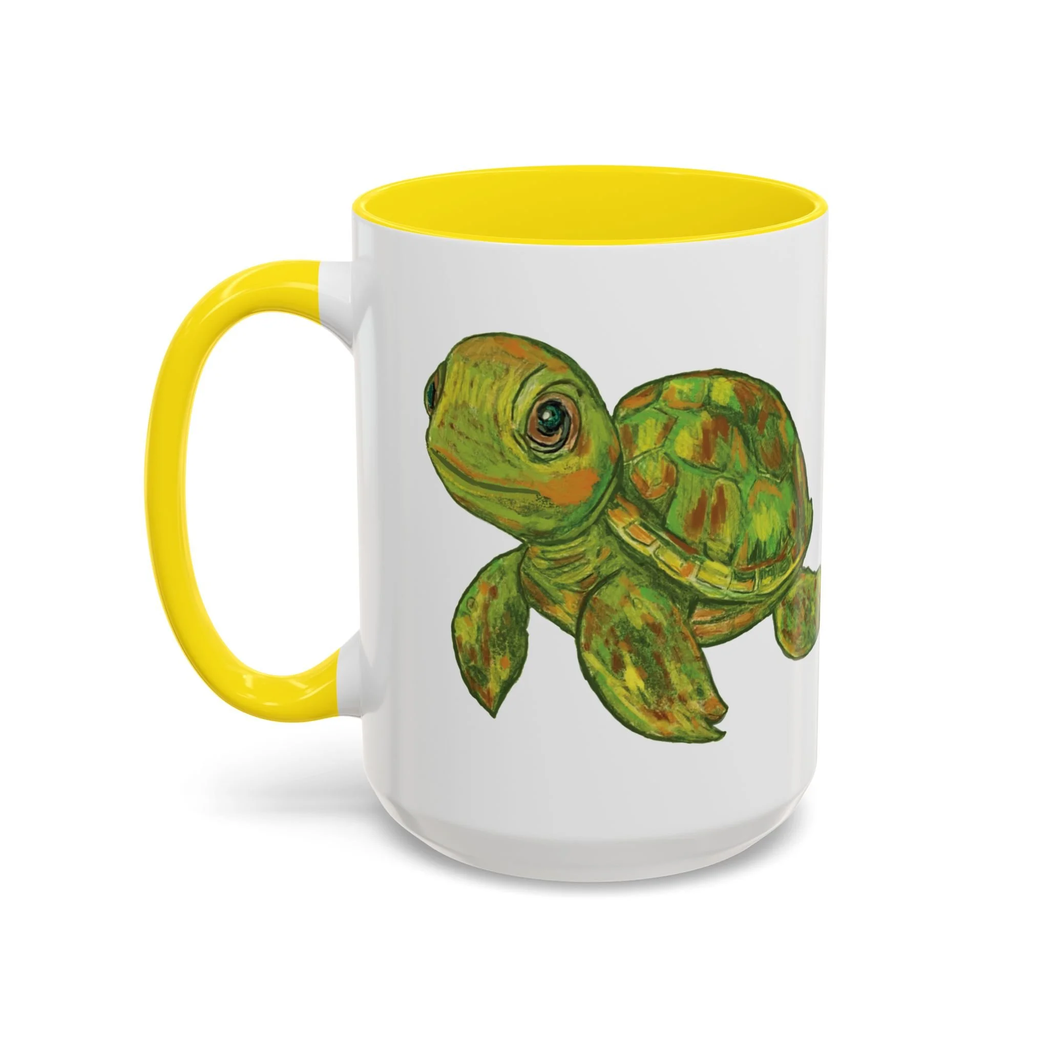 Shelly Sea Turtle Two Tone Ceramic Coffee Mugs yellow