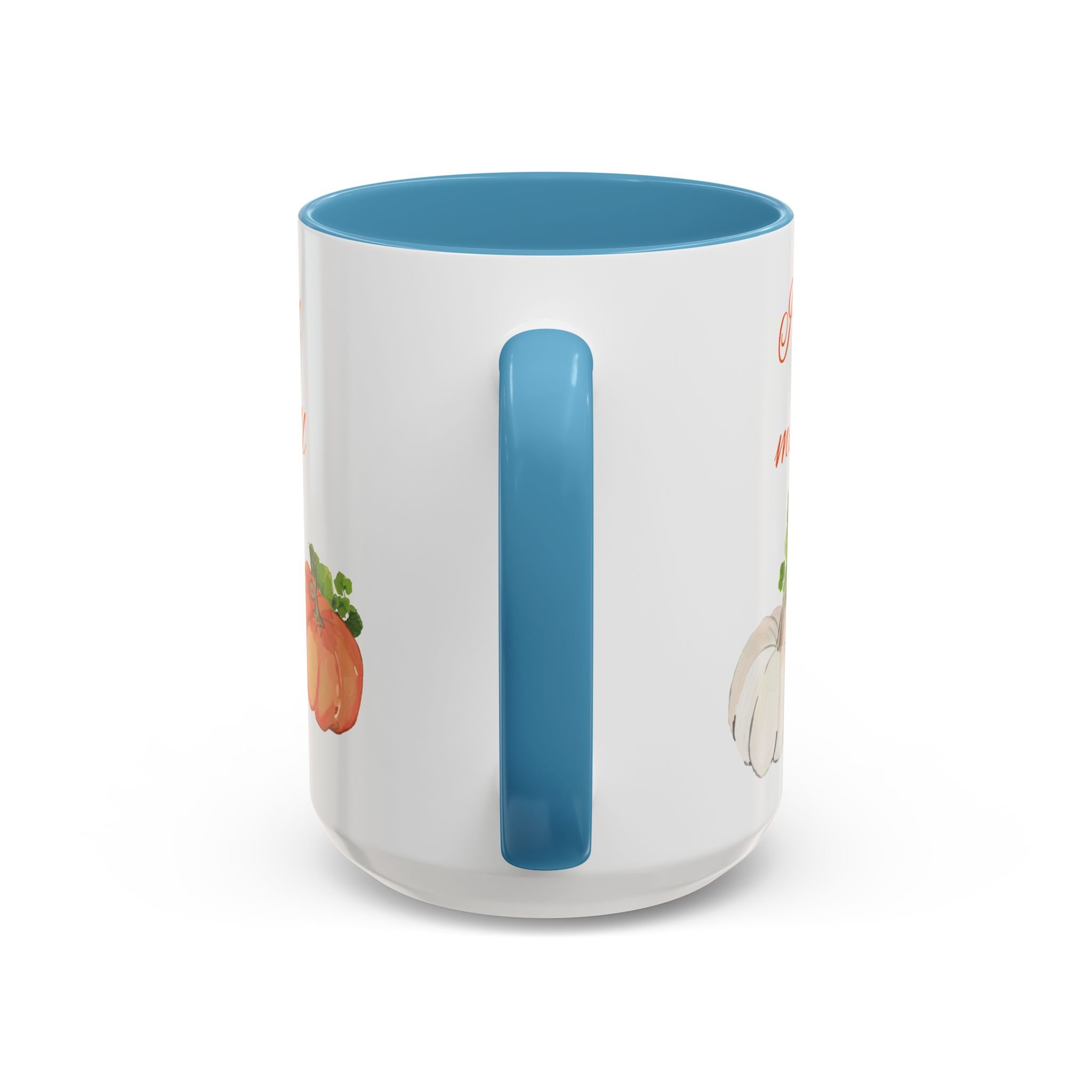 Fall Harvest Two Tone Ceramic Coffee Mugs light blue handle