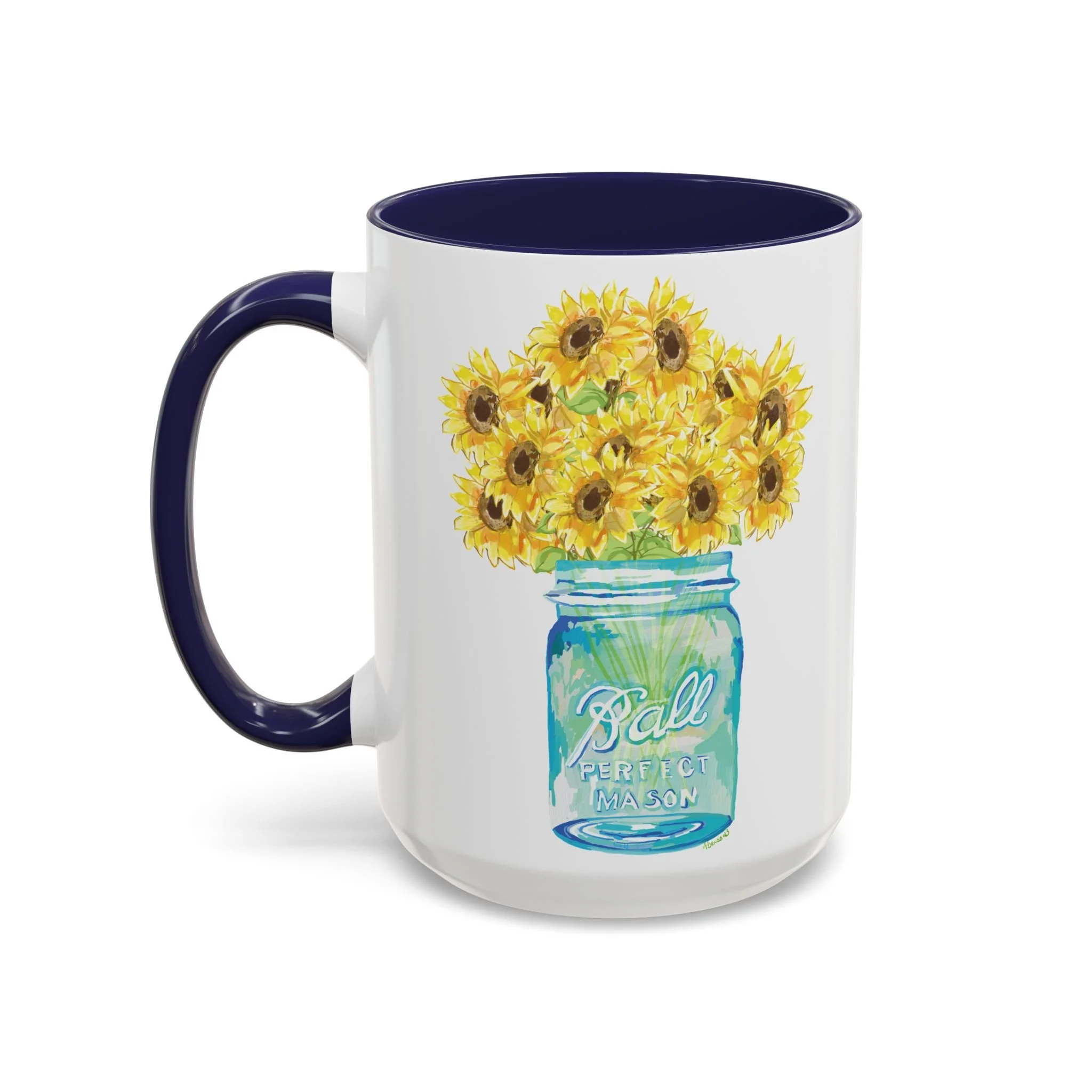 Sunflower two tone ceramic mug 15oz navy blue