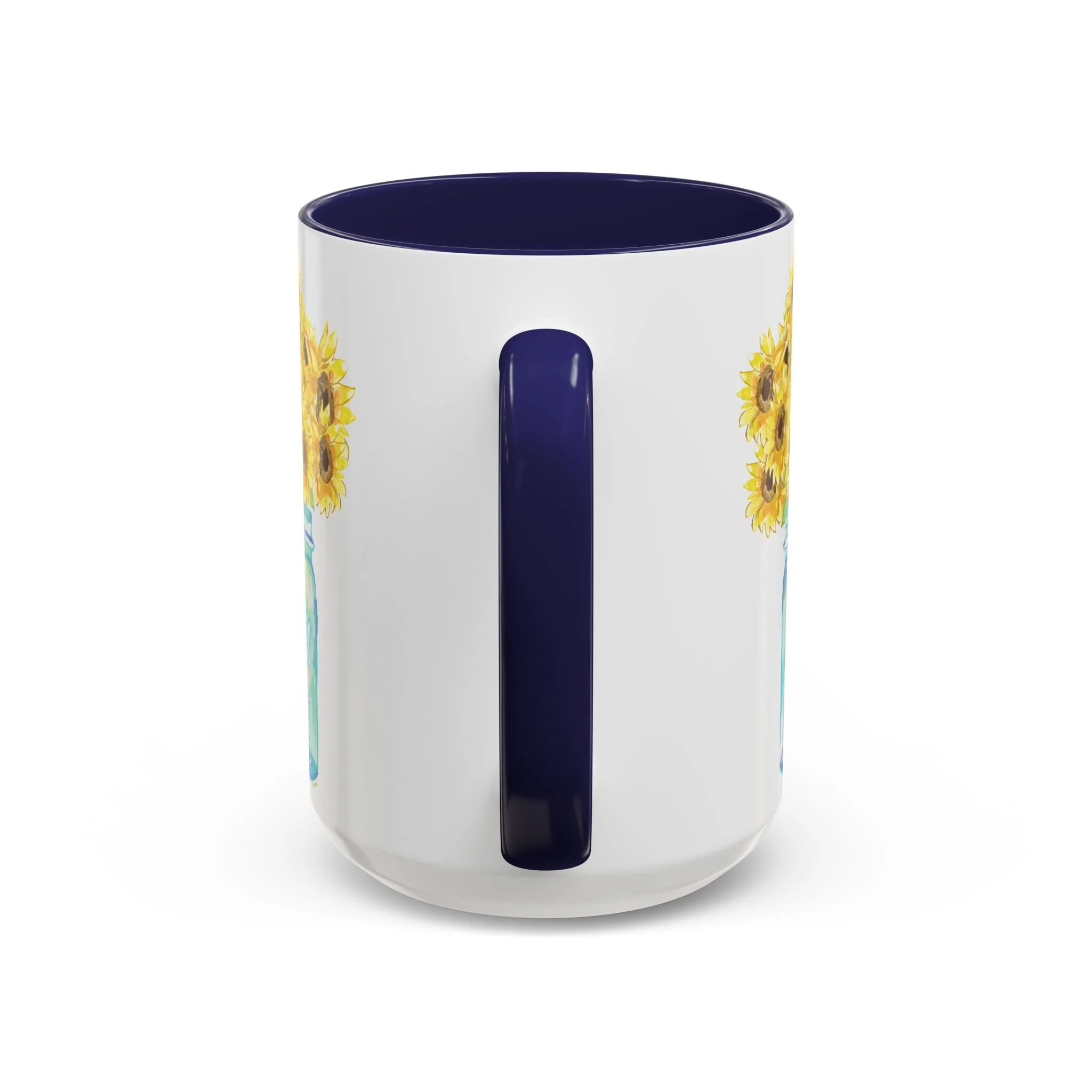 Sunflower two tone ceramic mug 15oz navy blue handle