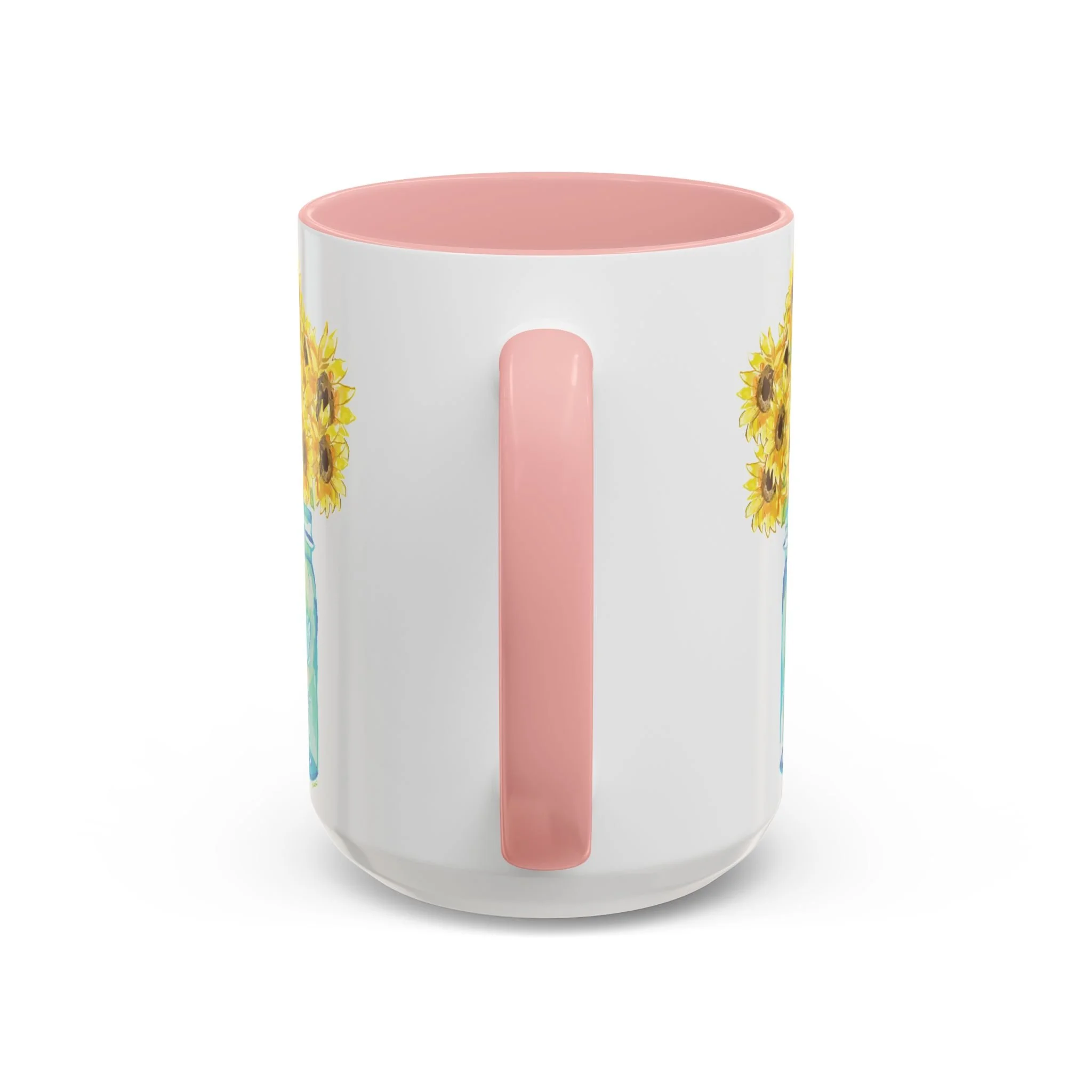 Sunflower two tone ceramic mug 15oz pink handle