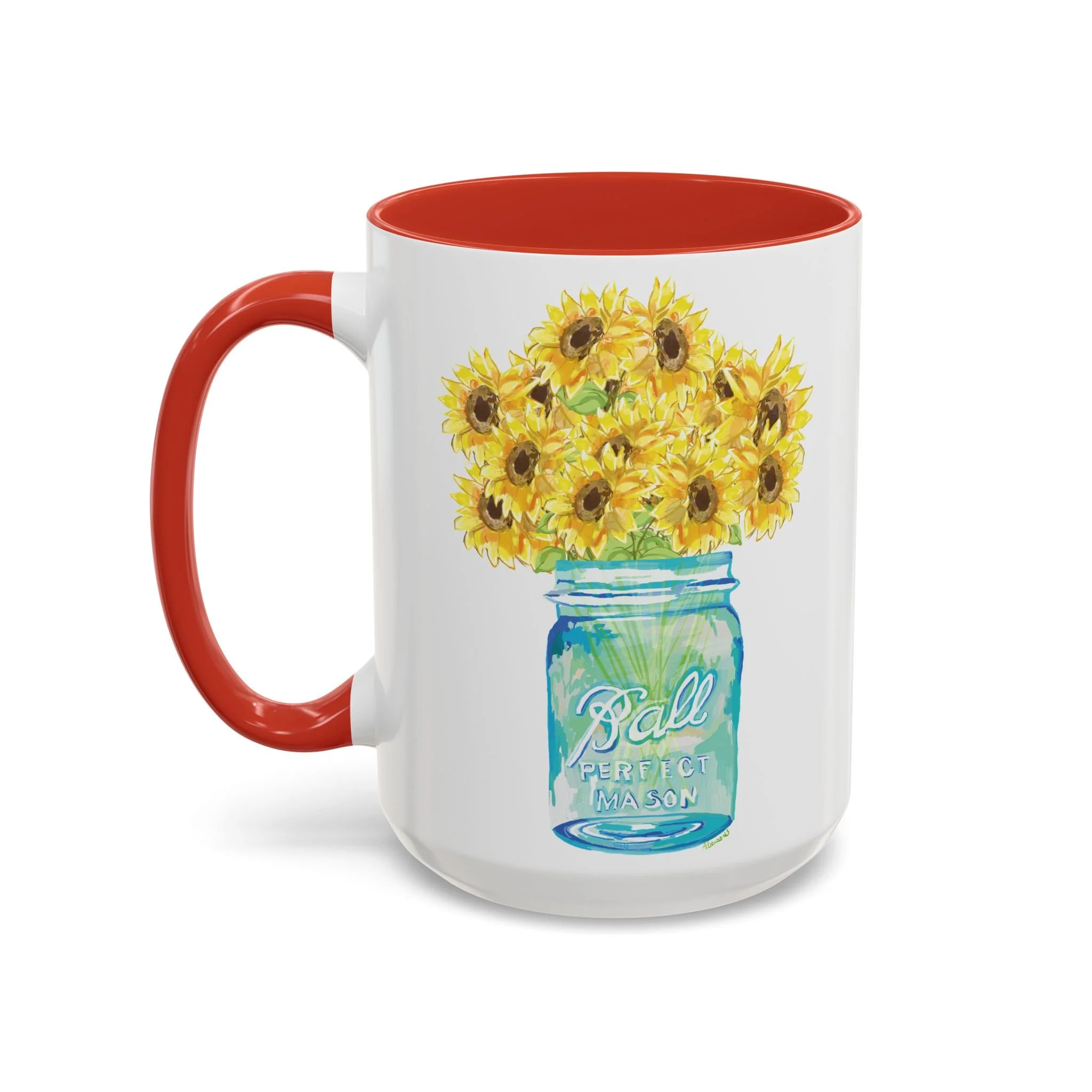 Sunflower two tone ceramic mug 15oz red