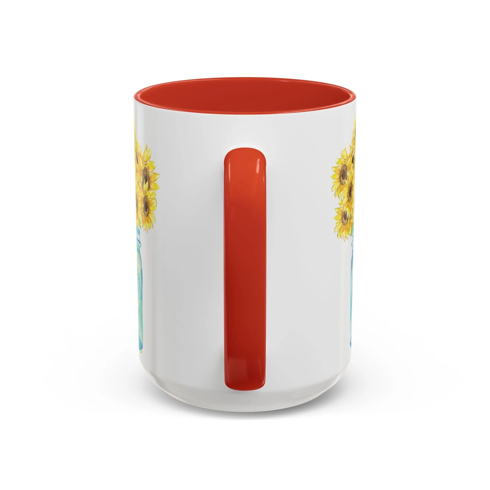 Sunflower two tone ceramic mug 15oz red handle