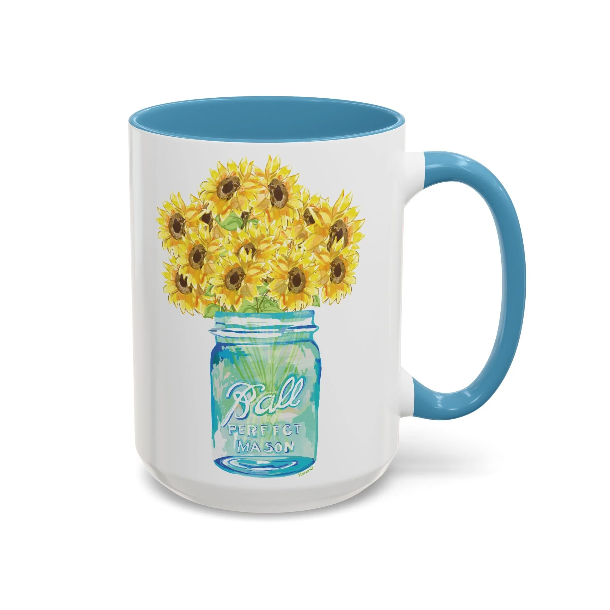 Sunflower Mason Jar Two Tone Ceramic Coffee Mug