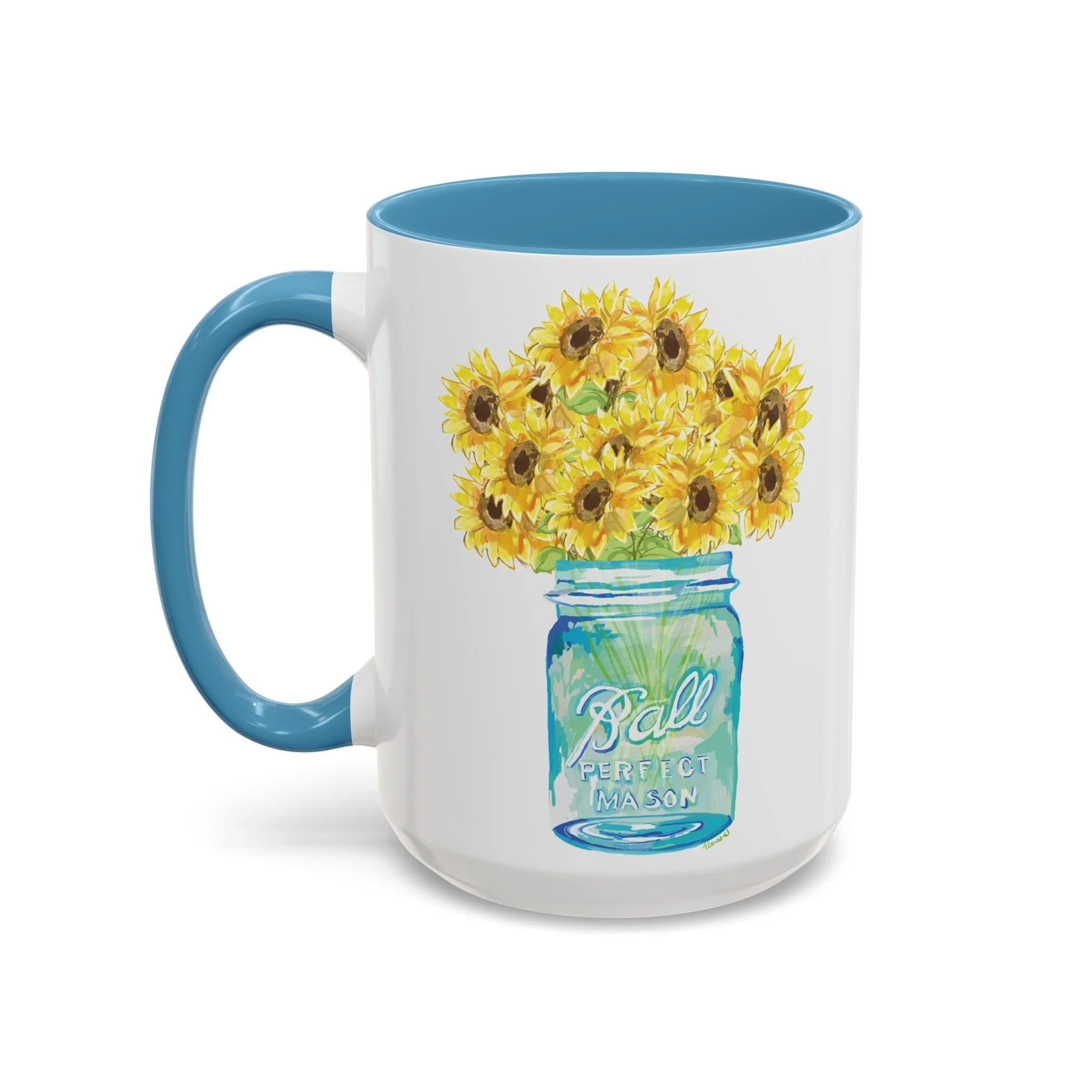 Sunflower two tone ceramic mug 15oz light blue