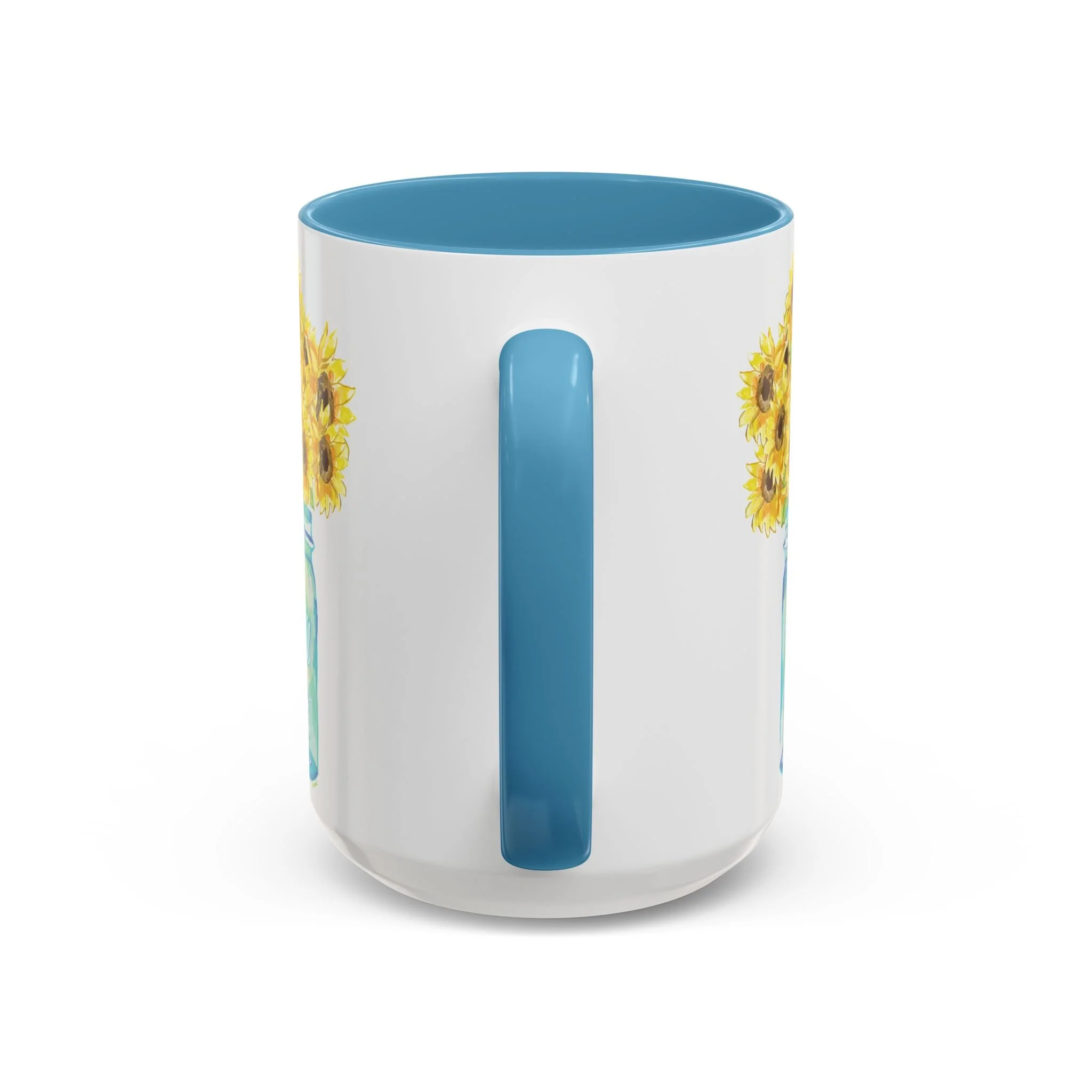 Sunflower two tone ceramic mug 15oz light blue handle