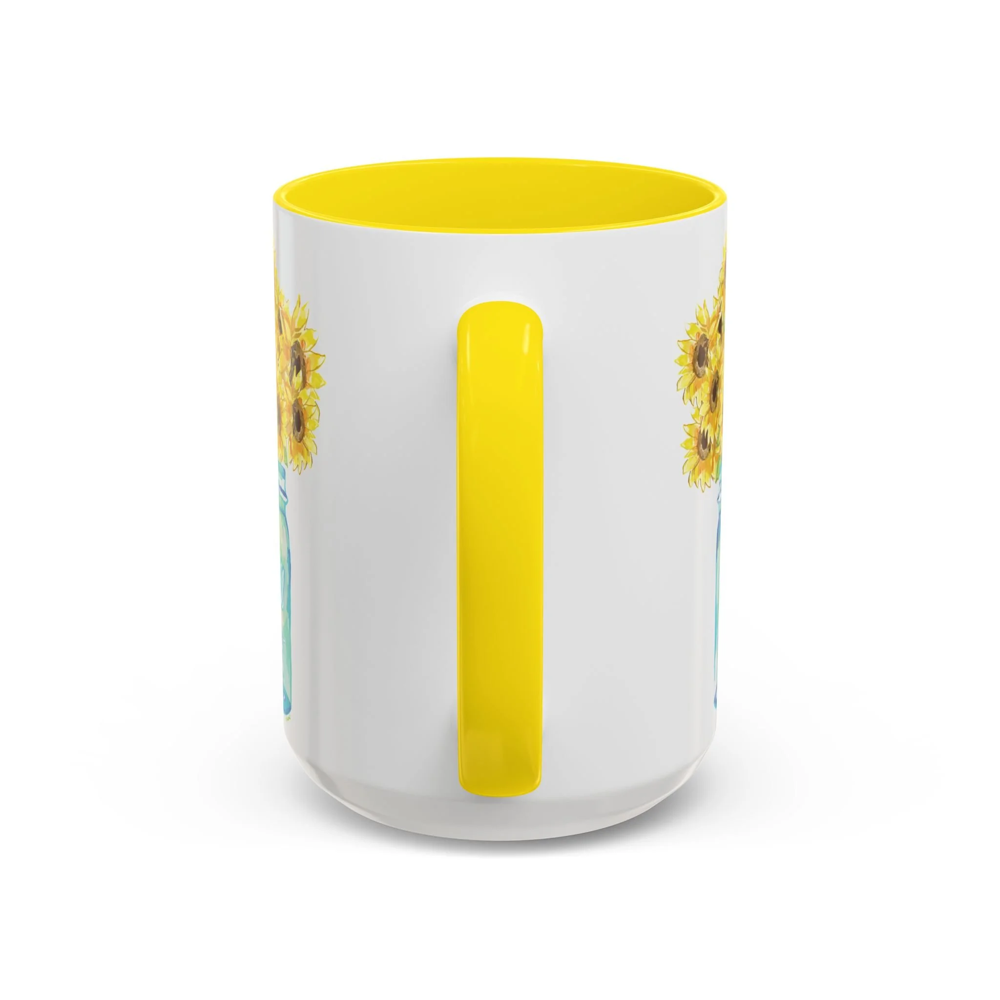 Sunflower mason jar two tone ceramic mug 15oz yellow