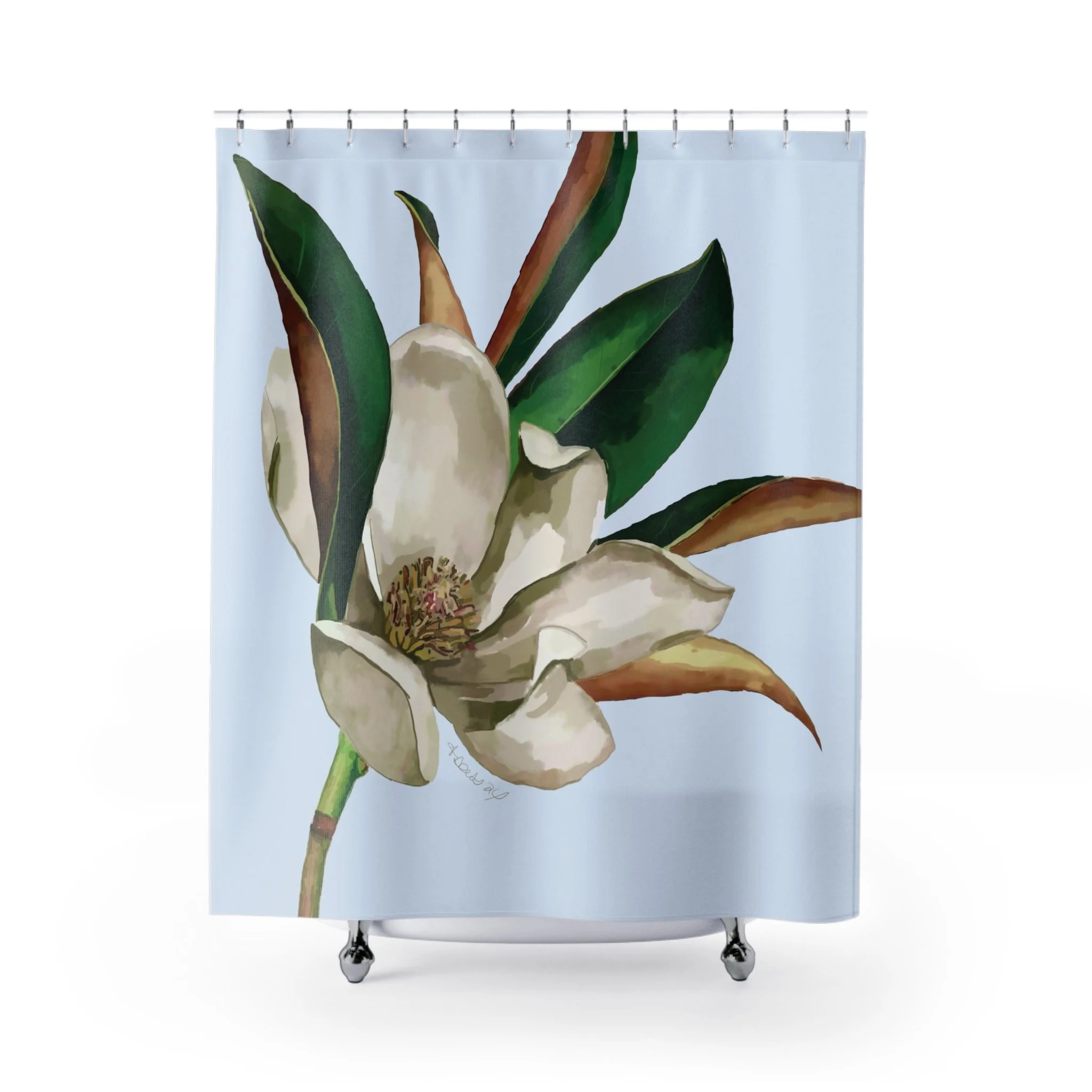 Magnolia Bloom Shower Curtain — Botanical Floral Bathroom Decor