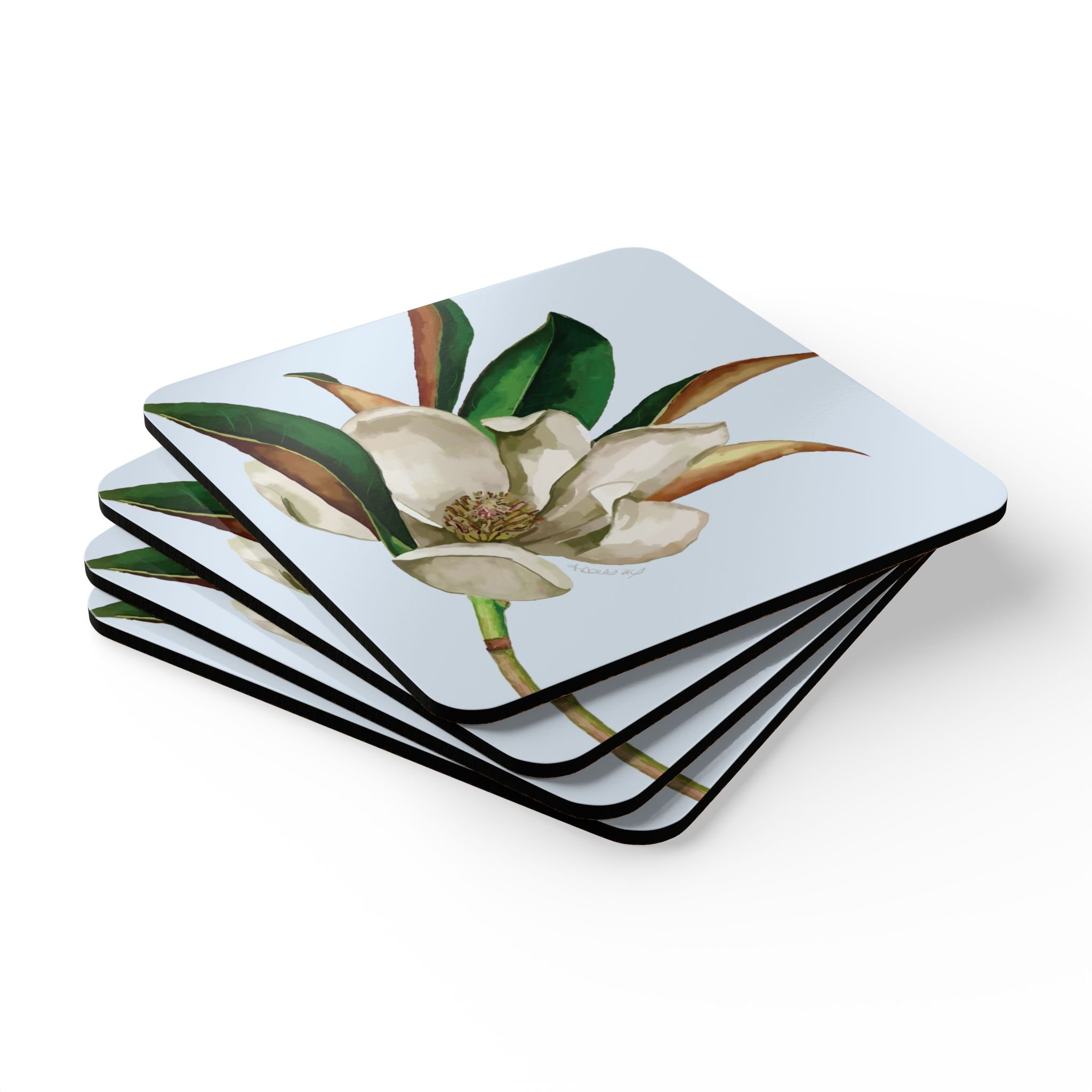 Magnolia hardboard cork back coaster set of 4