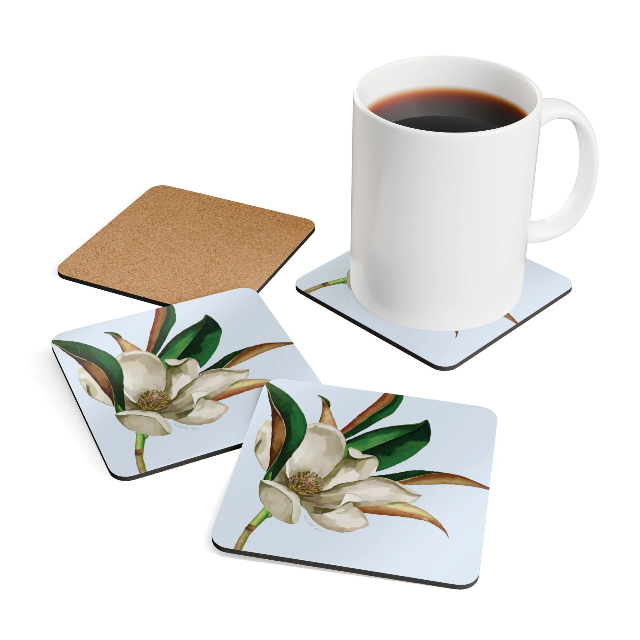 Magnolia hardboard cork back coaster set of 4