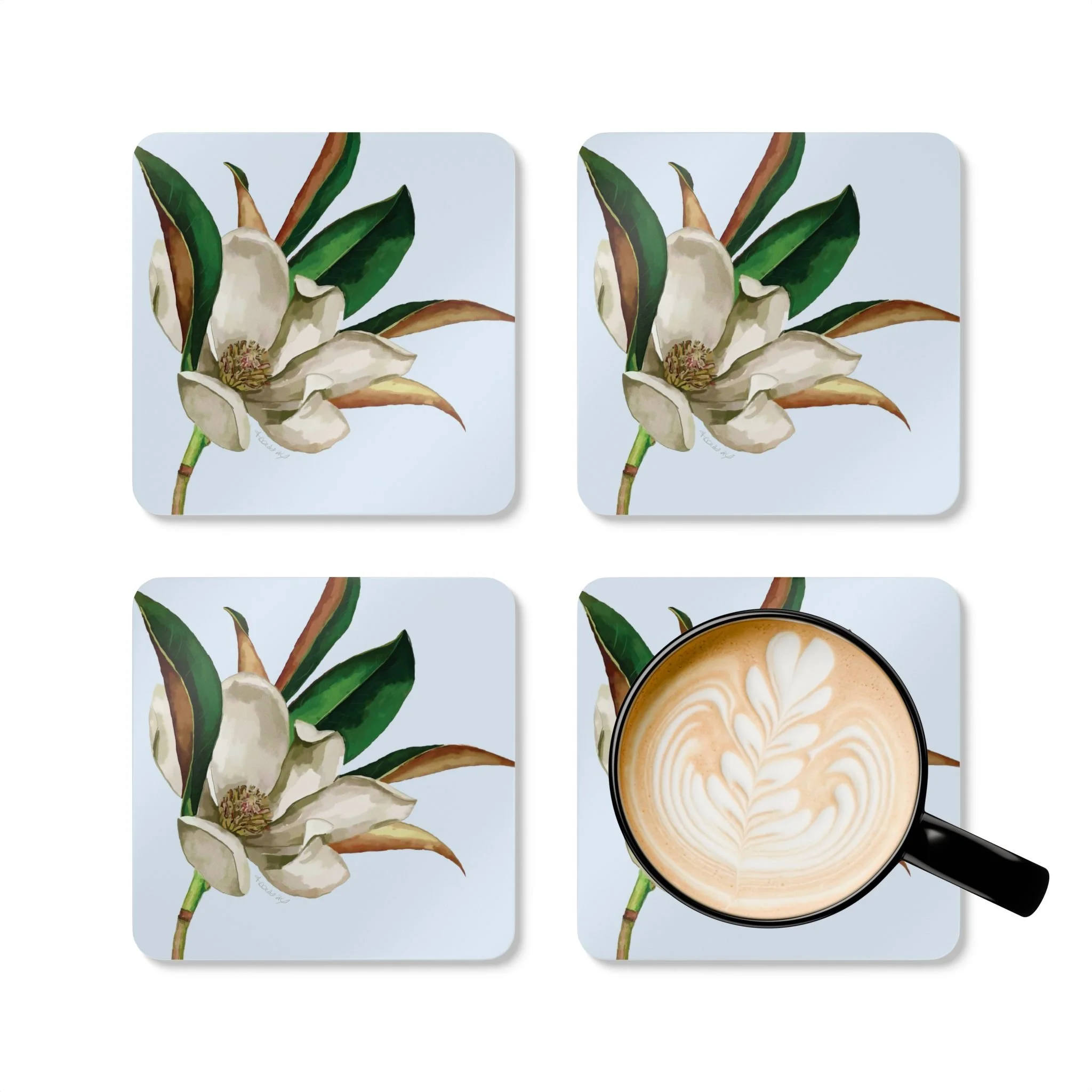 Magnolia hardboard cork back coaster set of 4
