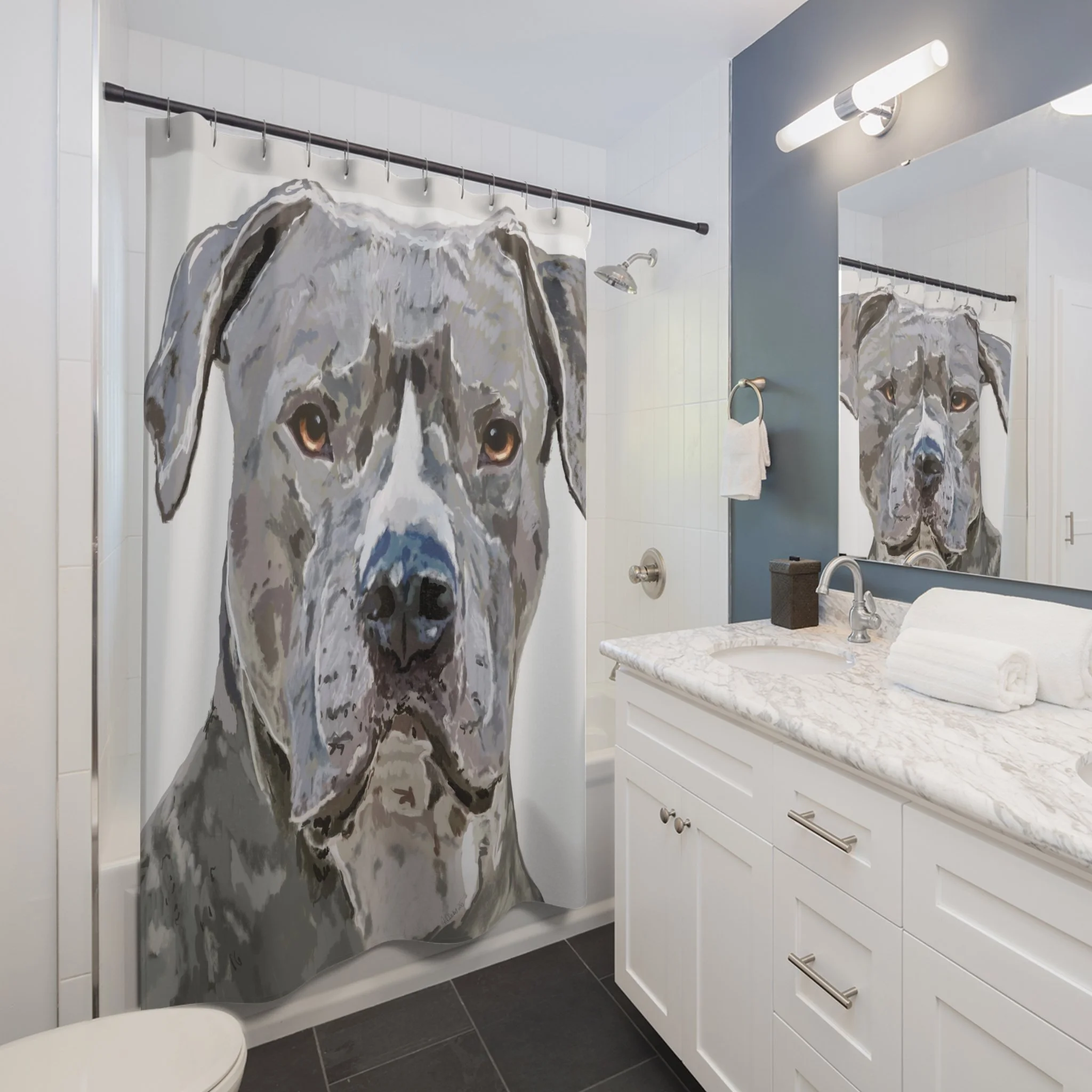 Pit Bull Dog Portrait Shower Curtain 71" x 74"