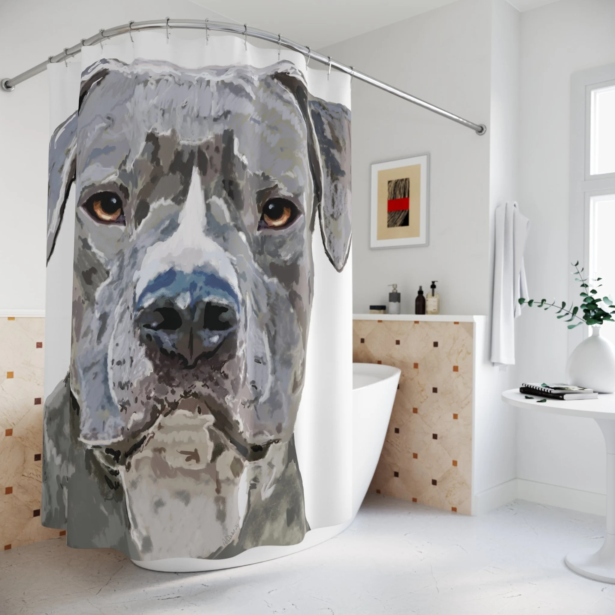 Pit Bull Dog Portrait Shower Curtain 71" x 74"