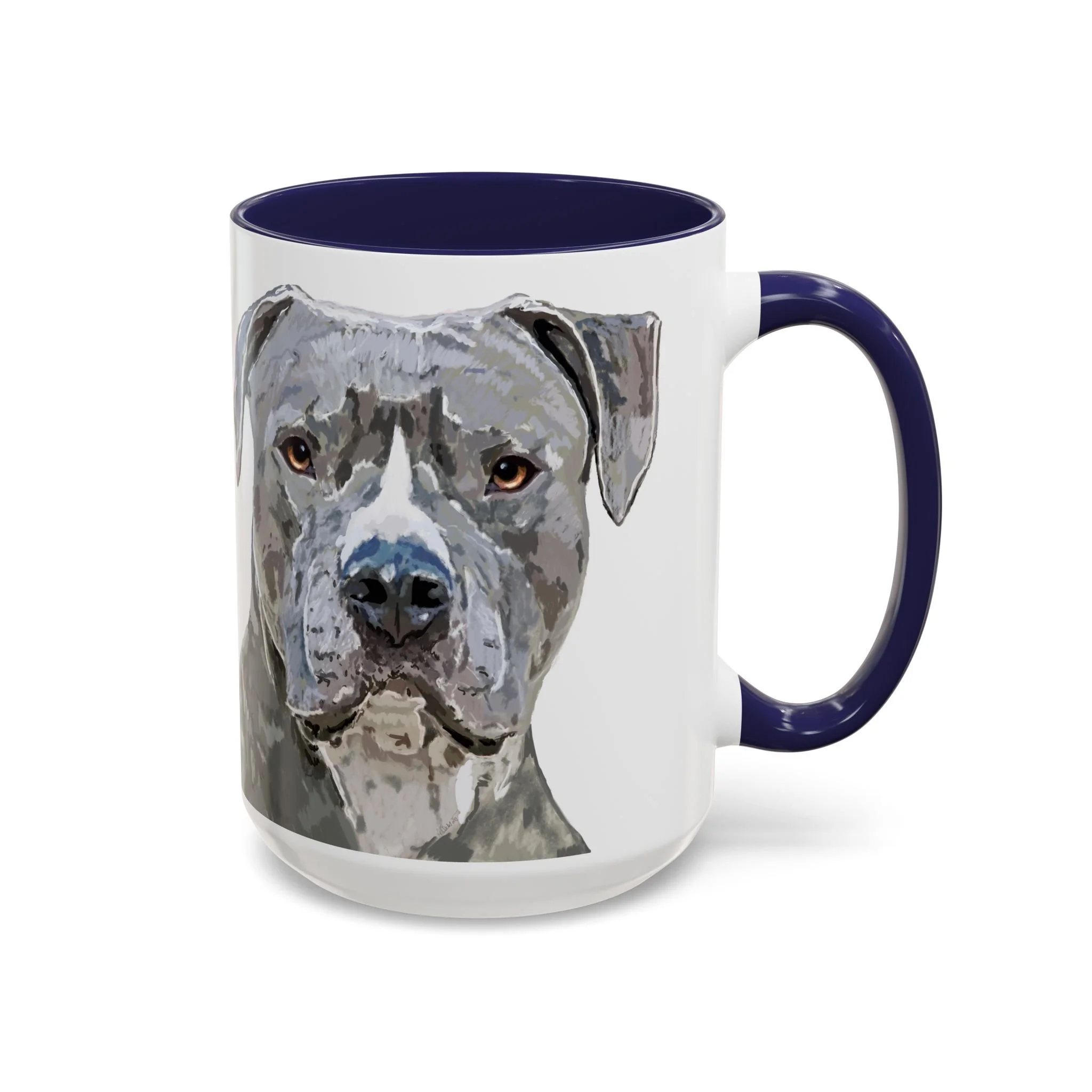 Pit bull Portrait Two Tone Ceramic Coffee Mug Navy