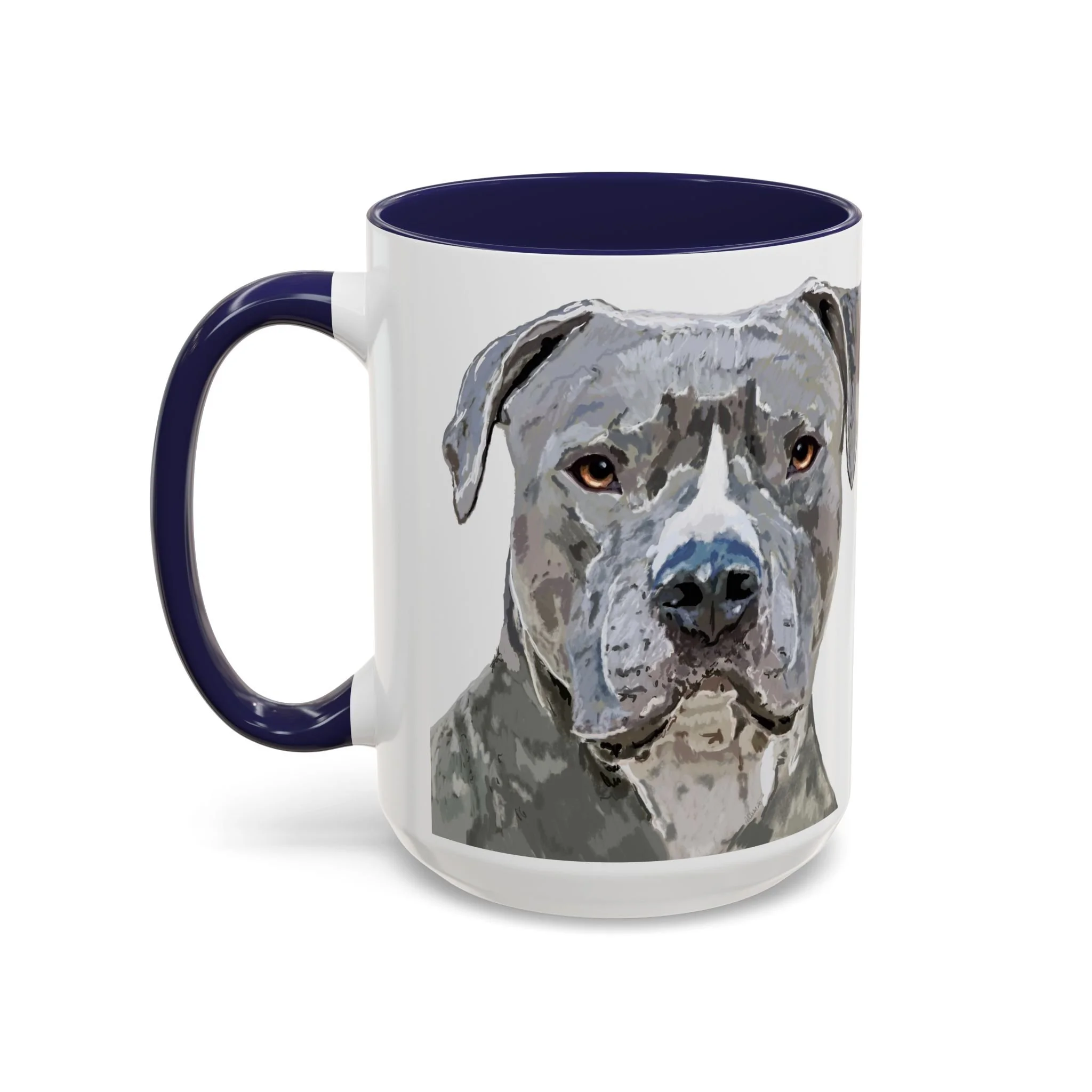 Pit bull Portrait Two Tone Ceramic Coffee Mug Navy