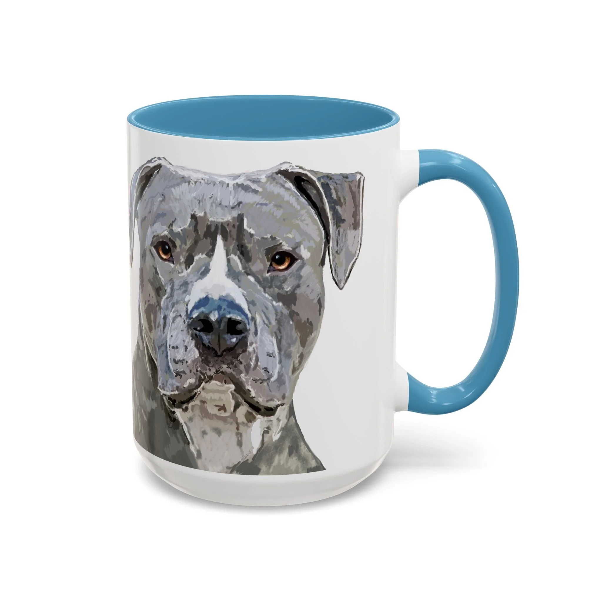 Pit bull Portrait Two Tone Ceramic Coffee Mug Blue
