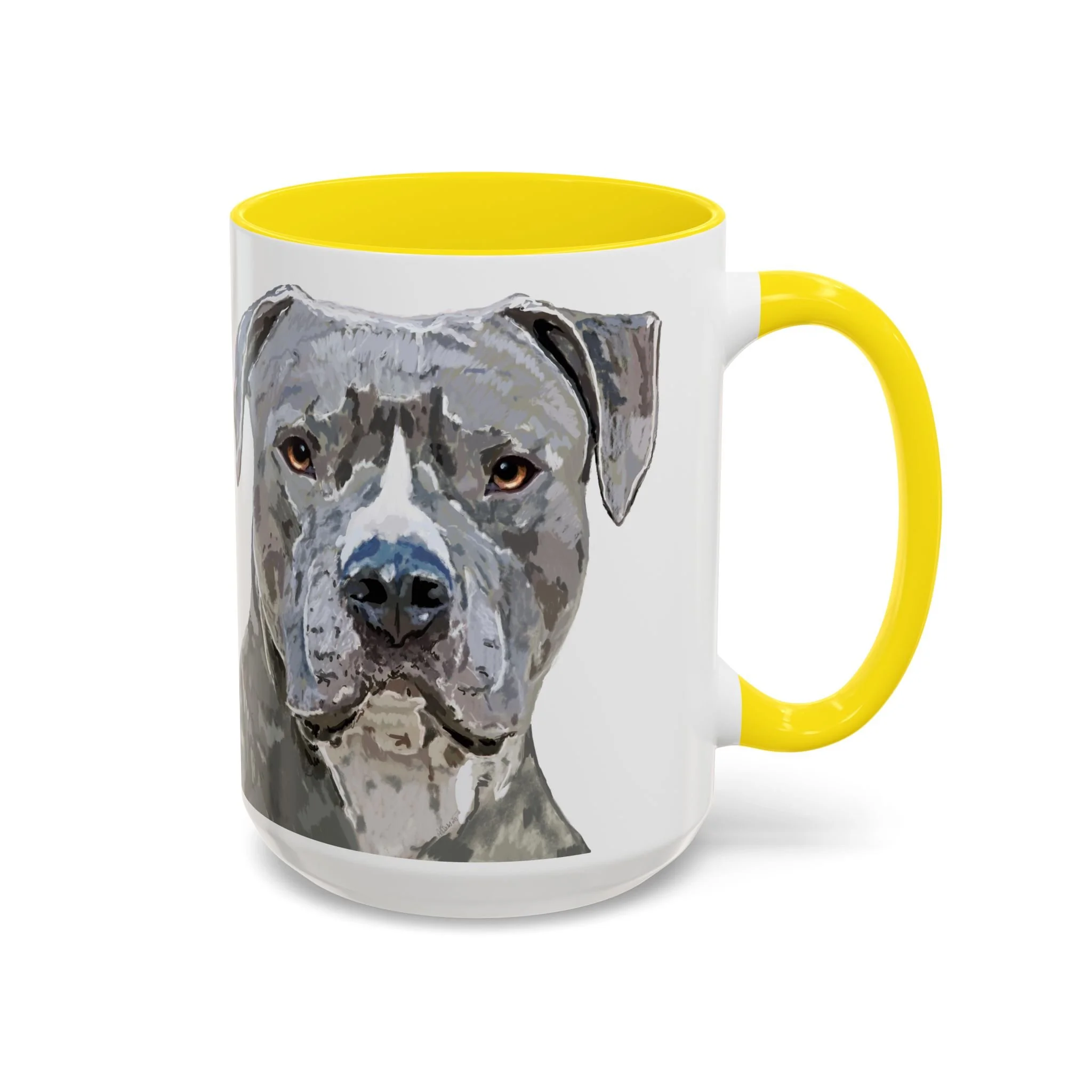Pit bull Portrait Two Tone Ceramic Coffee Mug Yellow