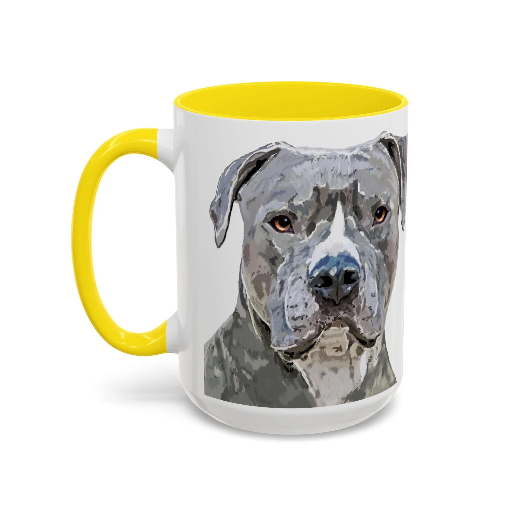 Pit bull Portrait Two Tone Ceramic Coffee Mug Yellow
