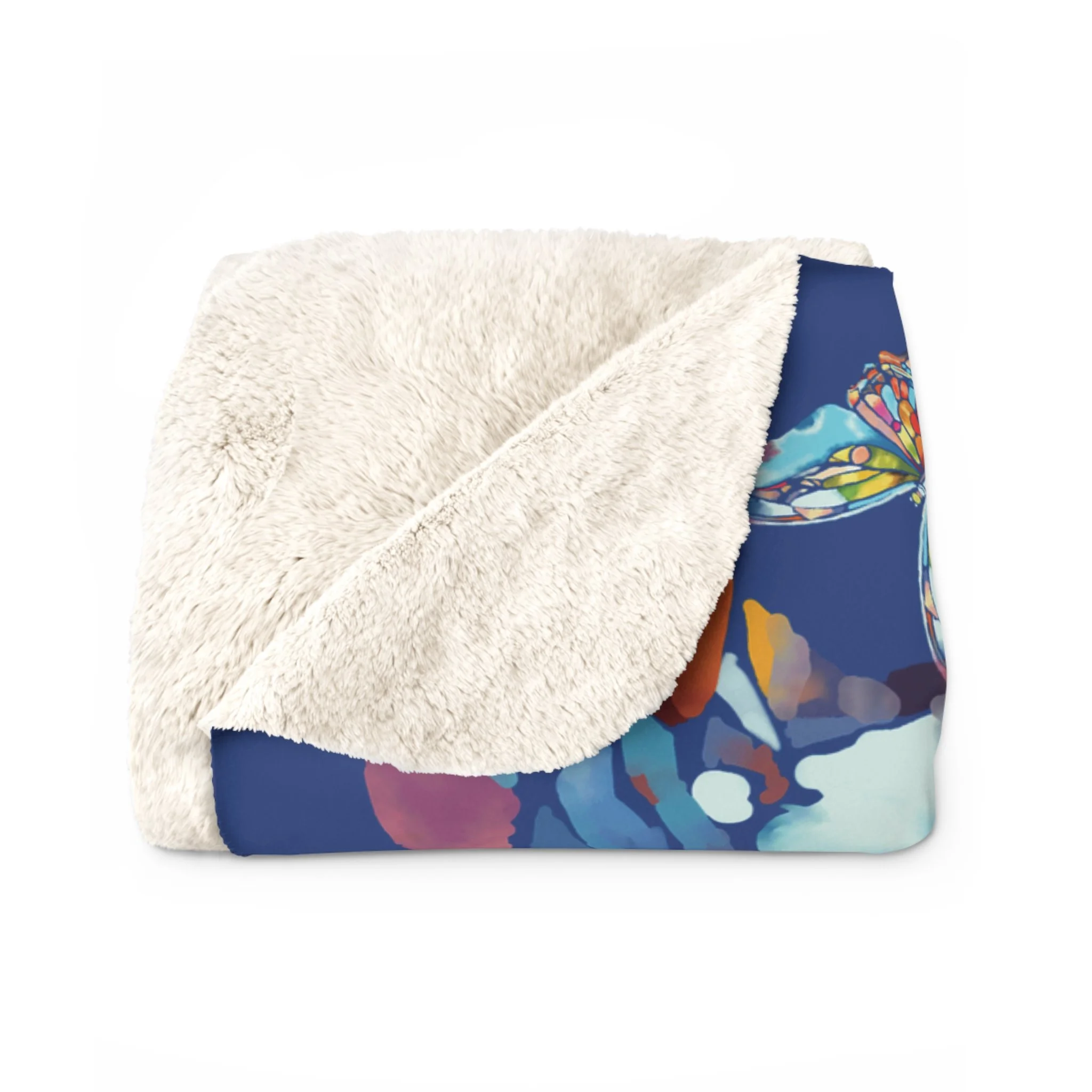 Watercolor Butterfly Mosaic Sherpa Fleece Blanket 50" x 60"