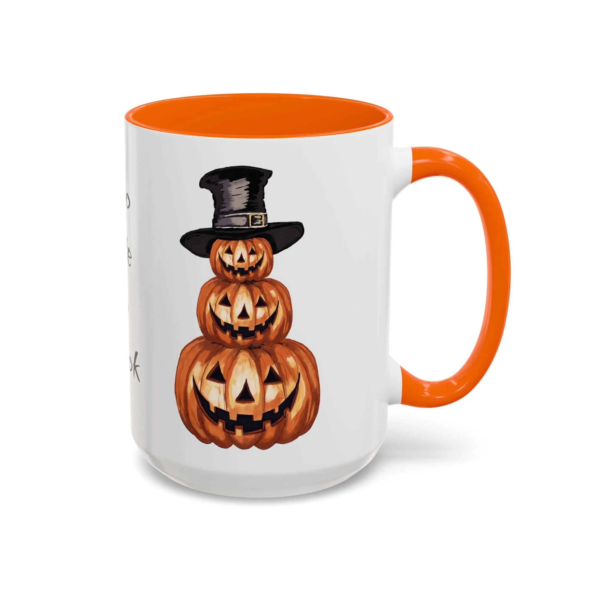 Halloween Jack O' Lantern Pumpkin Stack Two Tone Ceramic Mug — "Too Cute to Spook"