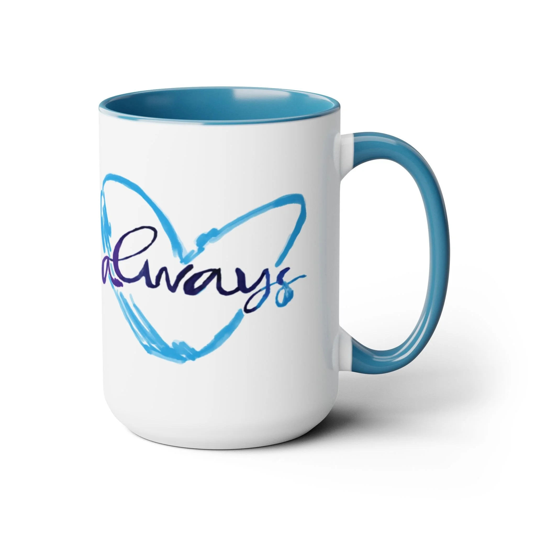 Always Heart Two-Tone Ceramic Mugs light blue 15oz