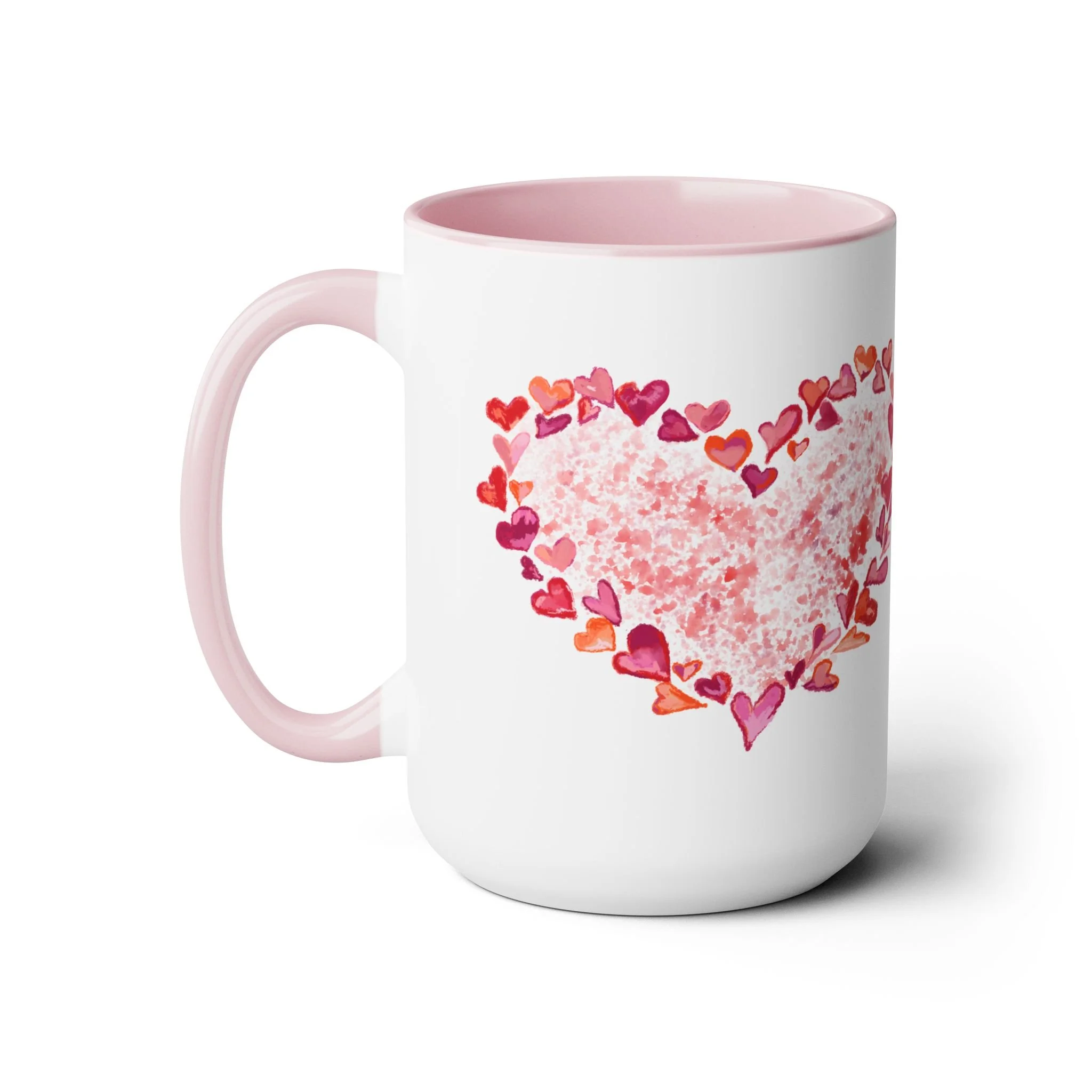 Heart of Hearts Two tone ceramic coffee mug 15oz Pink