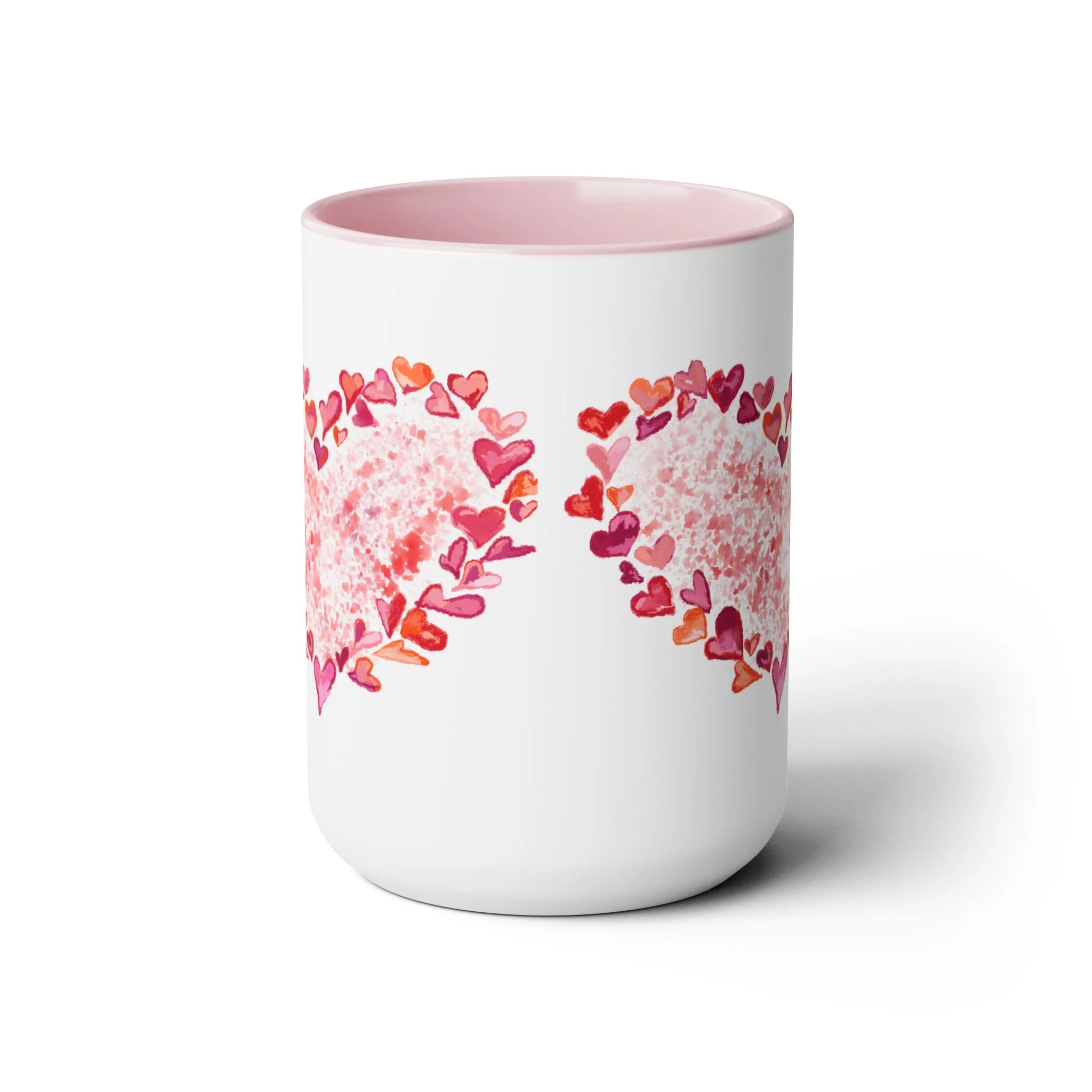Pink Valentines day heart ceramic mug 15oz