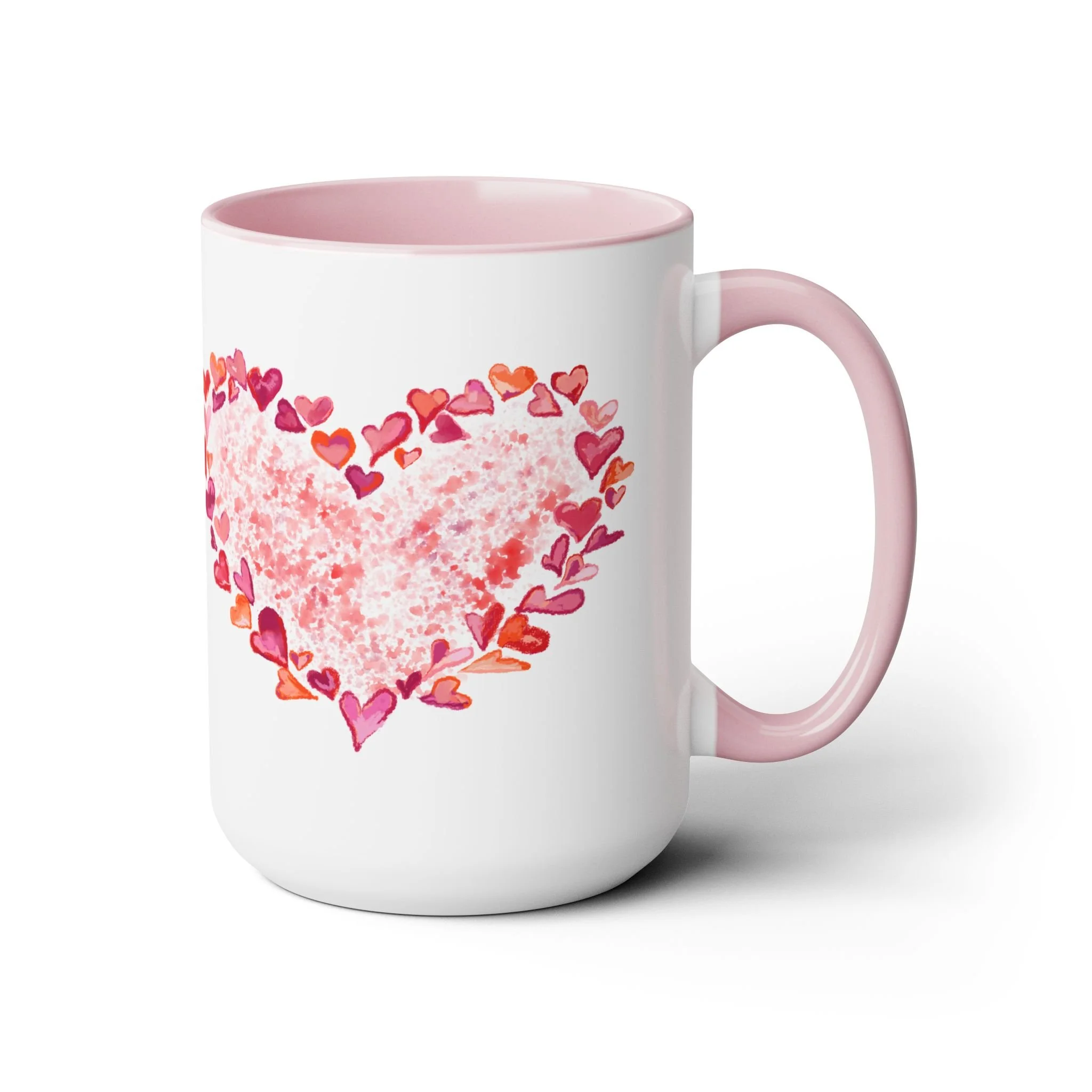 Heart of Hearts Two tone ceramic coffee mug 15oz Pink