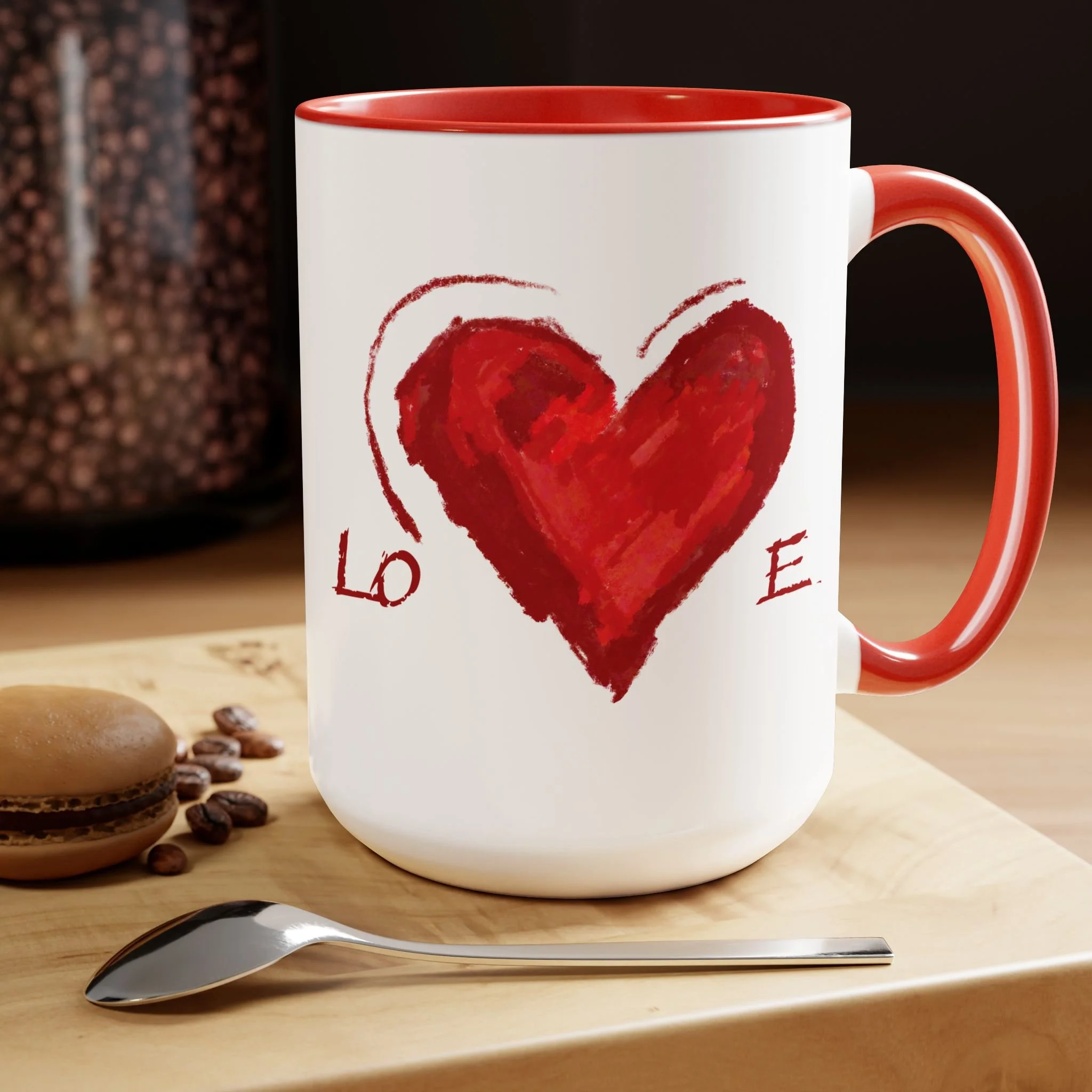 Love Hearts Two Tone Ceramic Coffee Mug 15oz Red