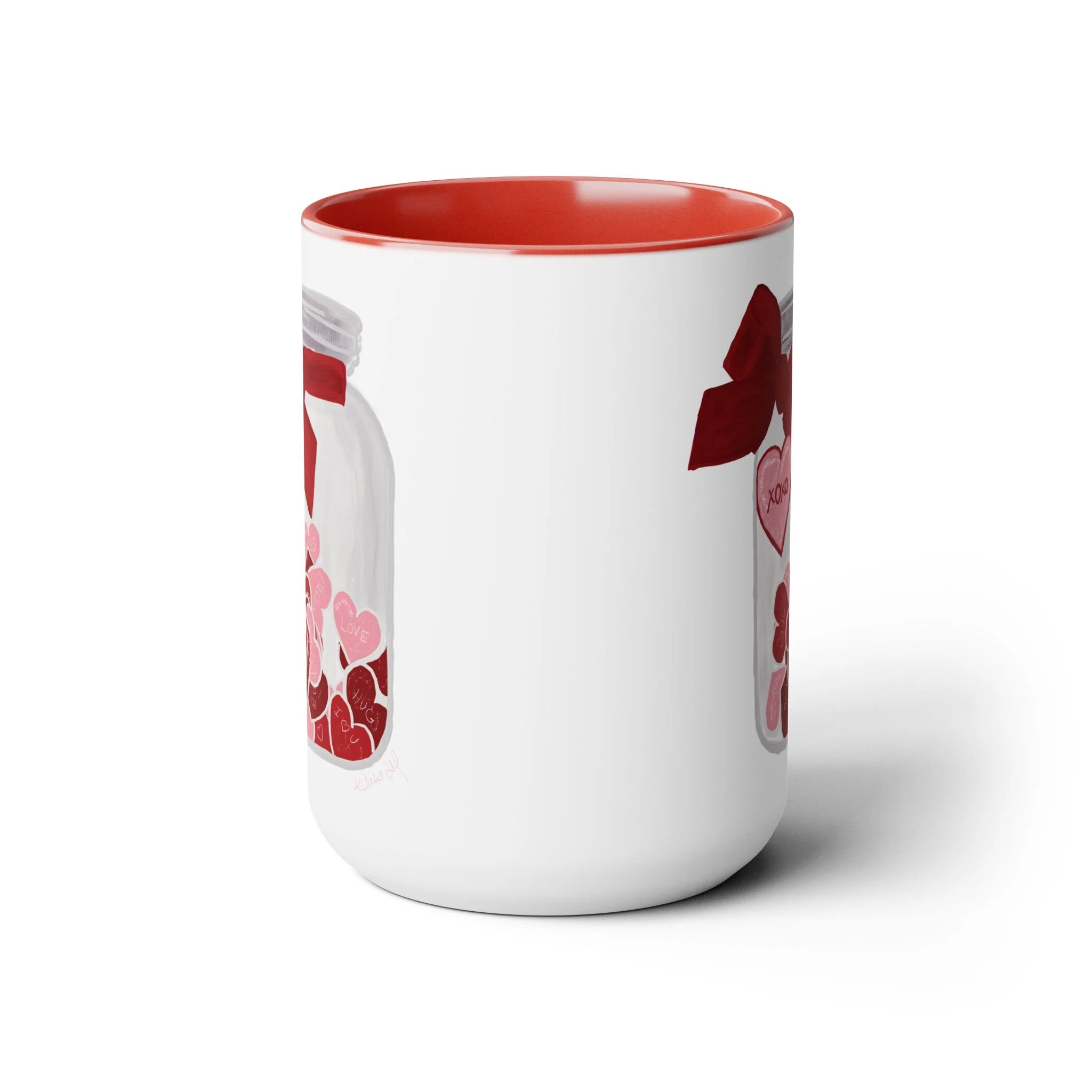 Jar of Hearts Two-Tone Ceramic Coffee Mugs 15oz Red