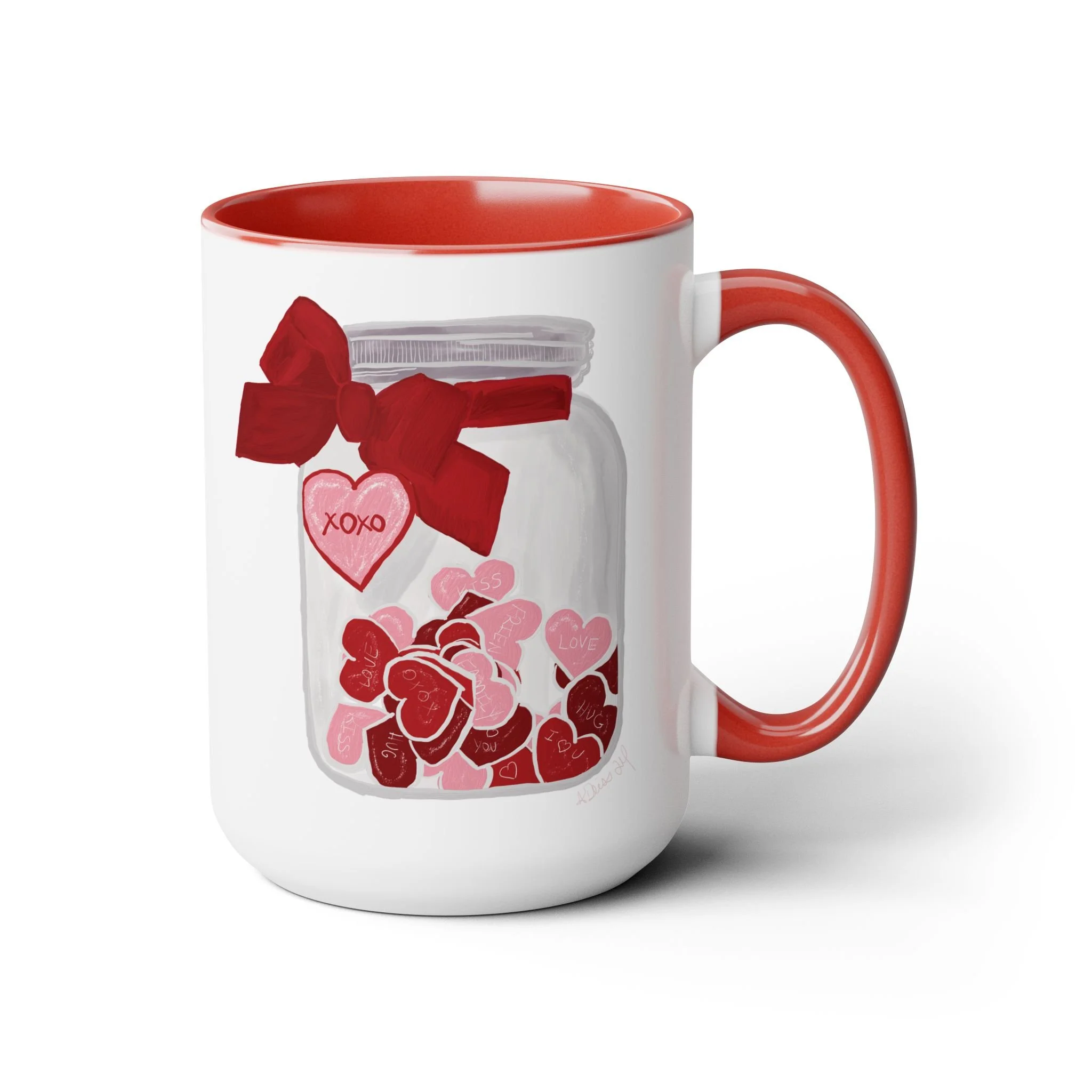 Jar of Hearts Two-Tone Ceramic Coffee Mugs 15oz Red
