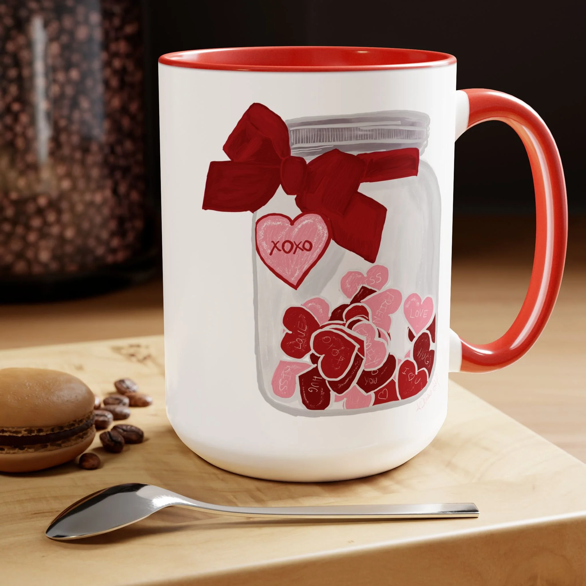 Jar of Hearts Two-Tone Ceramic Coffee Mugs 15oz Red