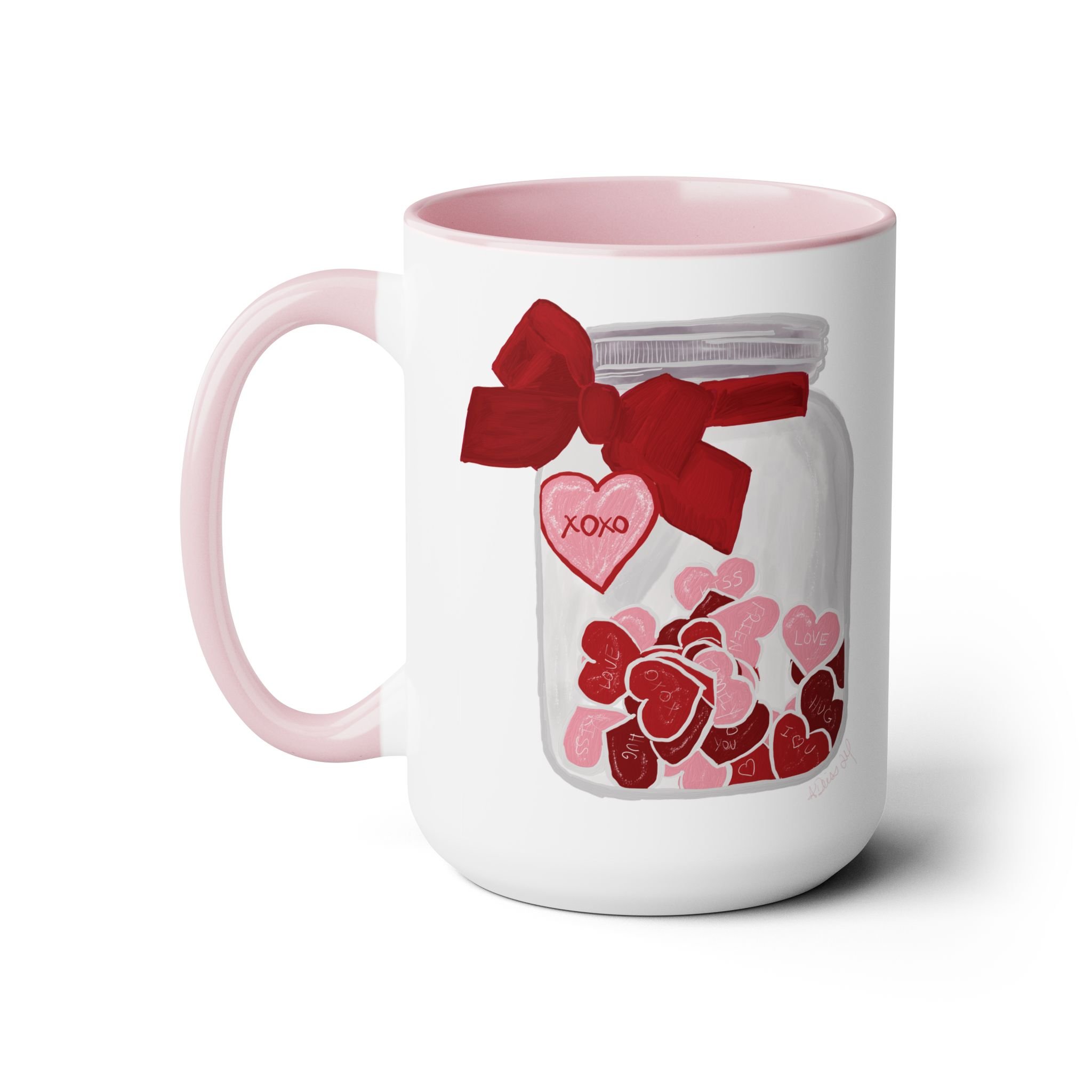 Jar of Hearts Two-Tone Ceramic Coffee Mugs 15oz Pink