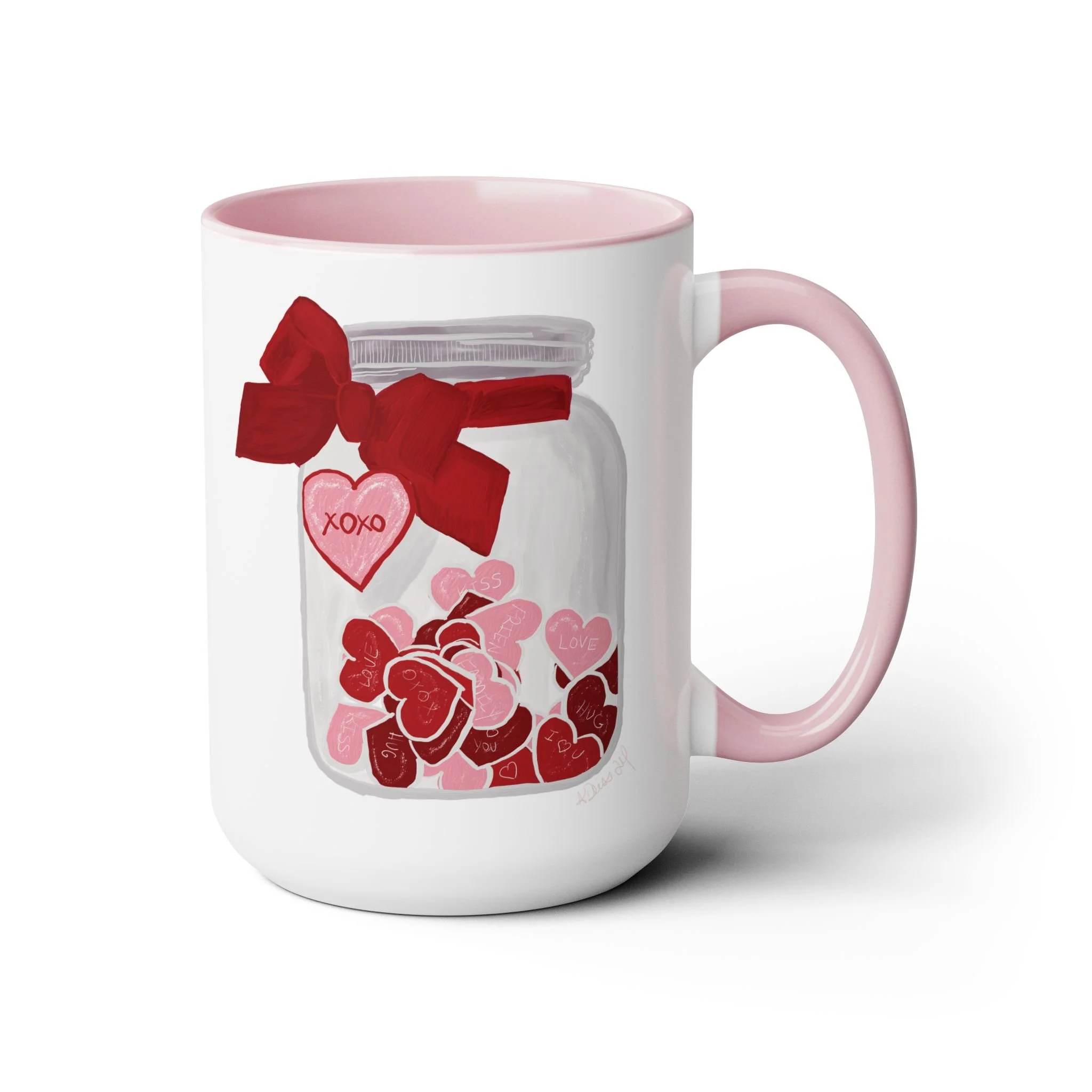 Valentines day mug 15oz ceramic pink and red