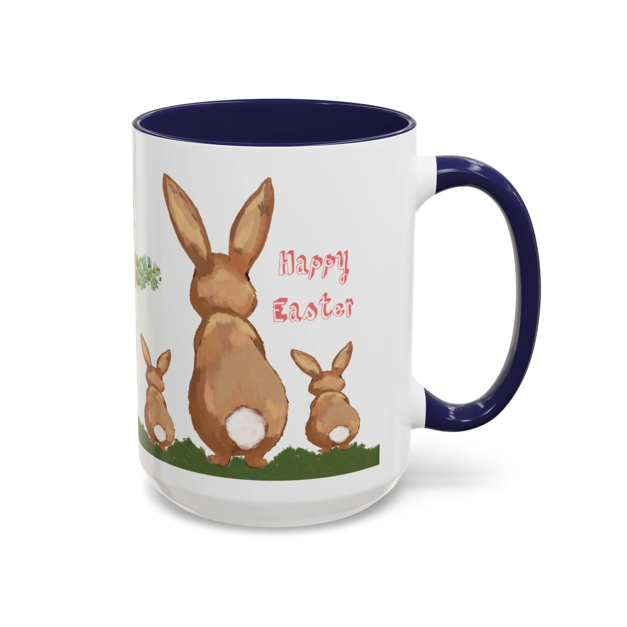 Bunny Love Easter Cross Ceramic Coffee Mug Navy 15oz