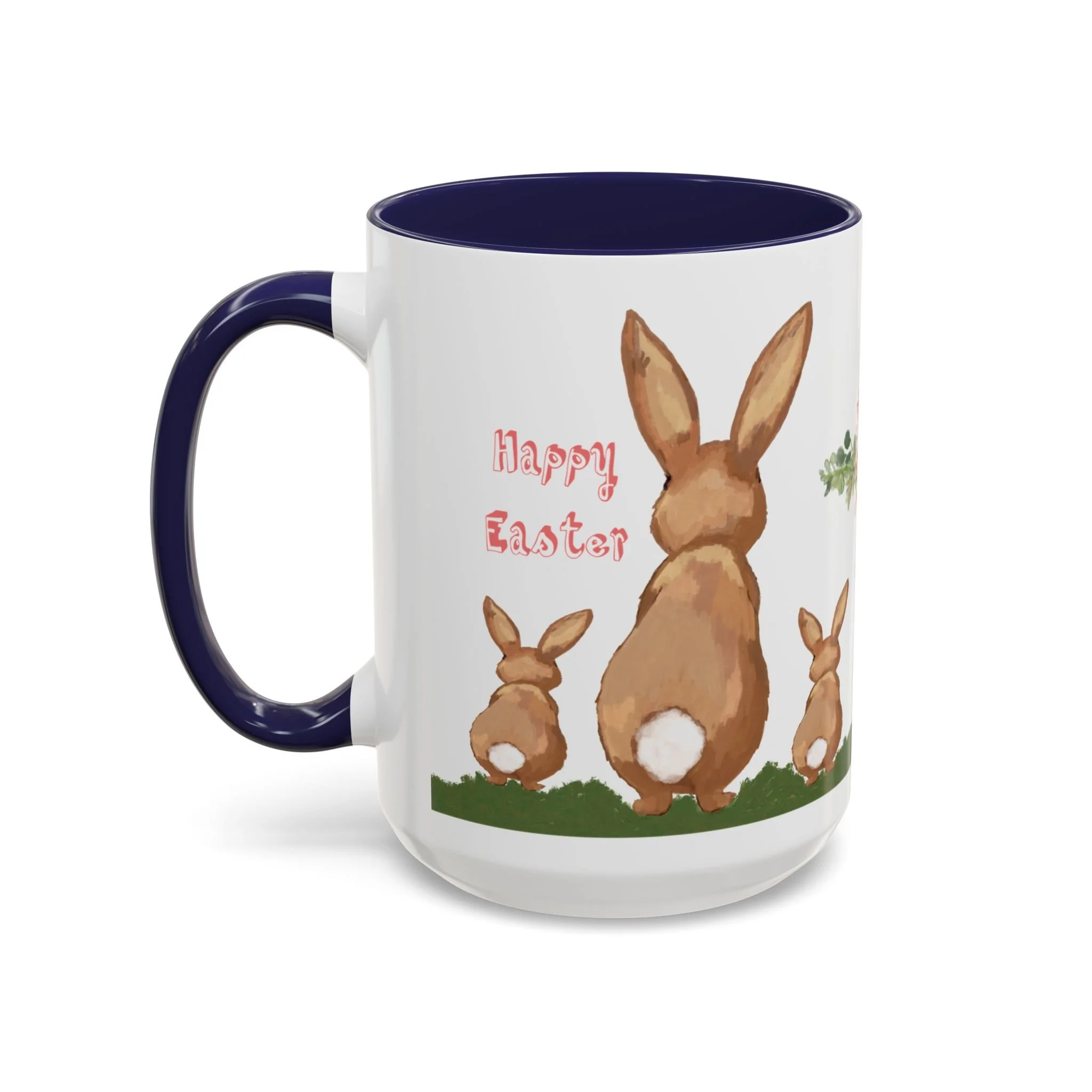 Bunny Love Easter Cross Ceramic Coffee Mug Navy 15oz
