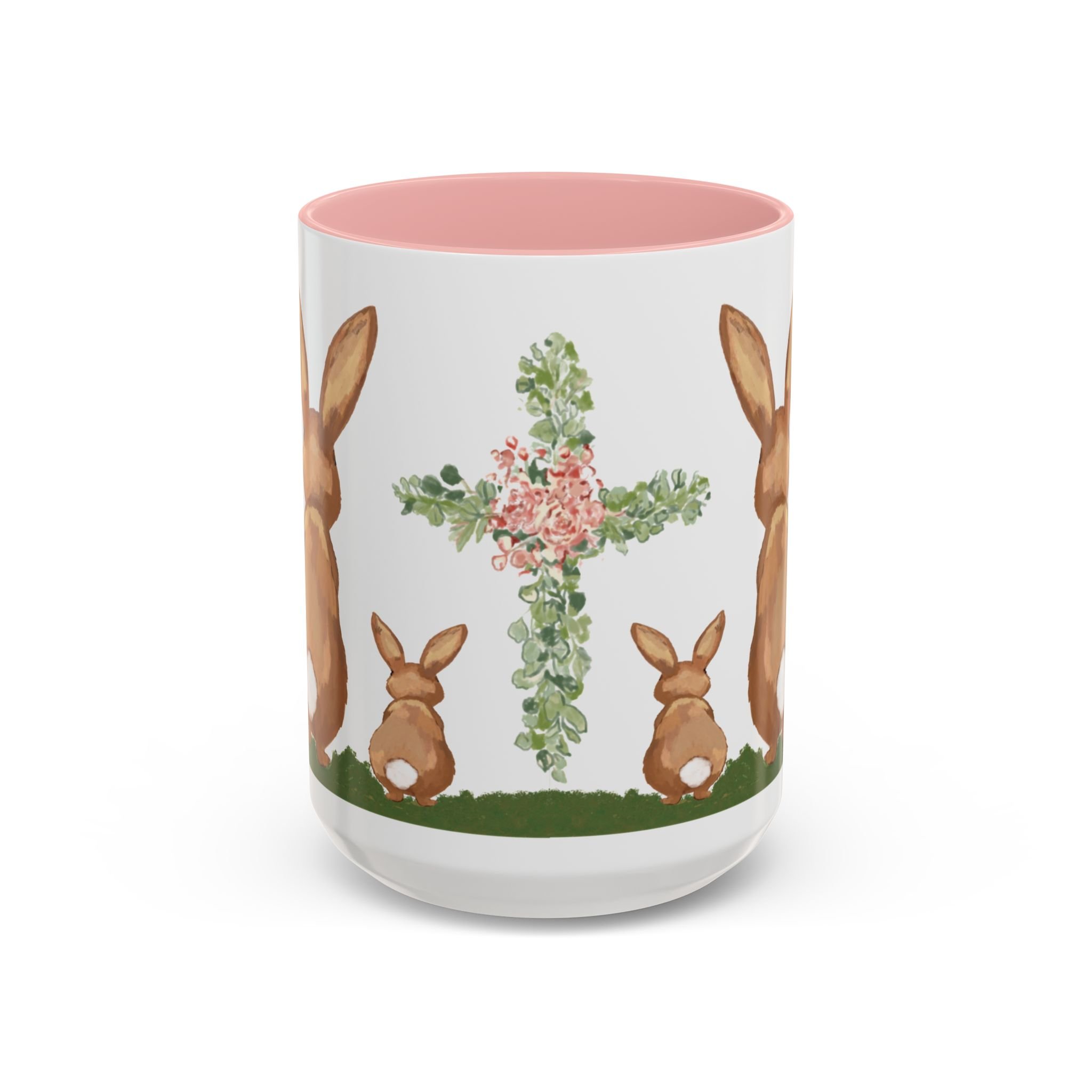 Bunny Love Easter Cross Ceramic Coffee Mug Pink 15oz