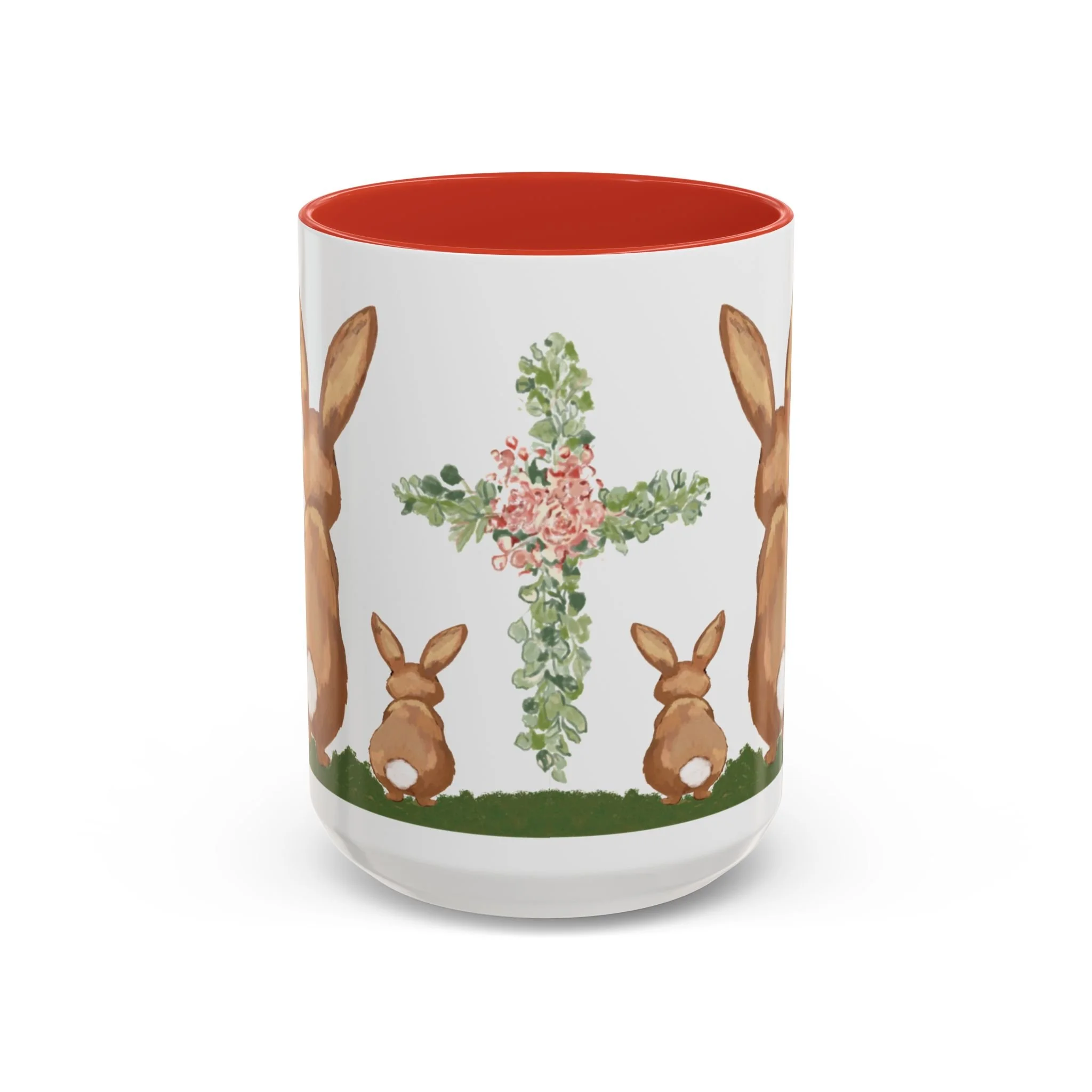 Bunny Love Easter Cross Ceramic Coffee Mug Red 15oz