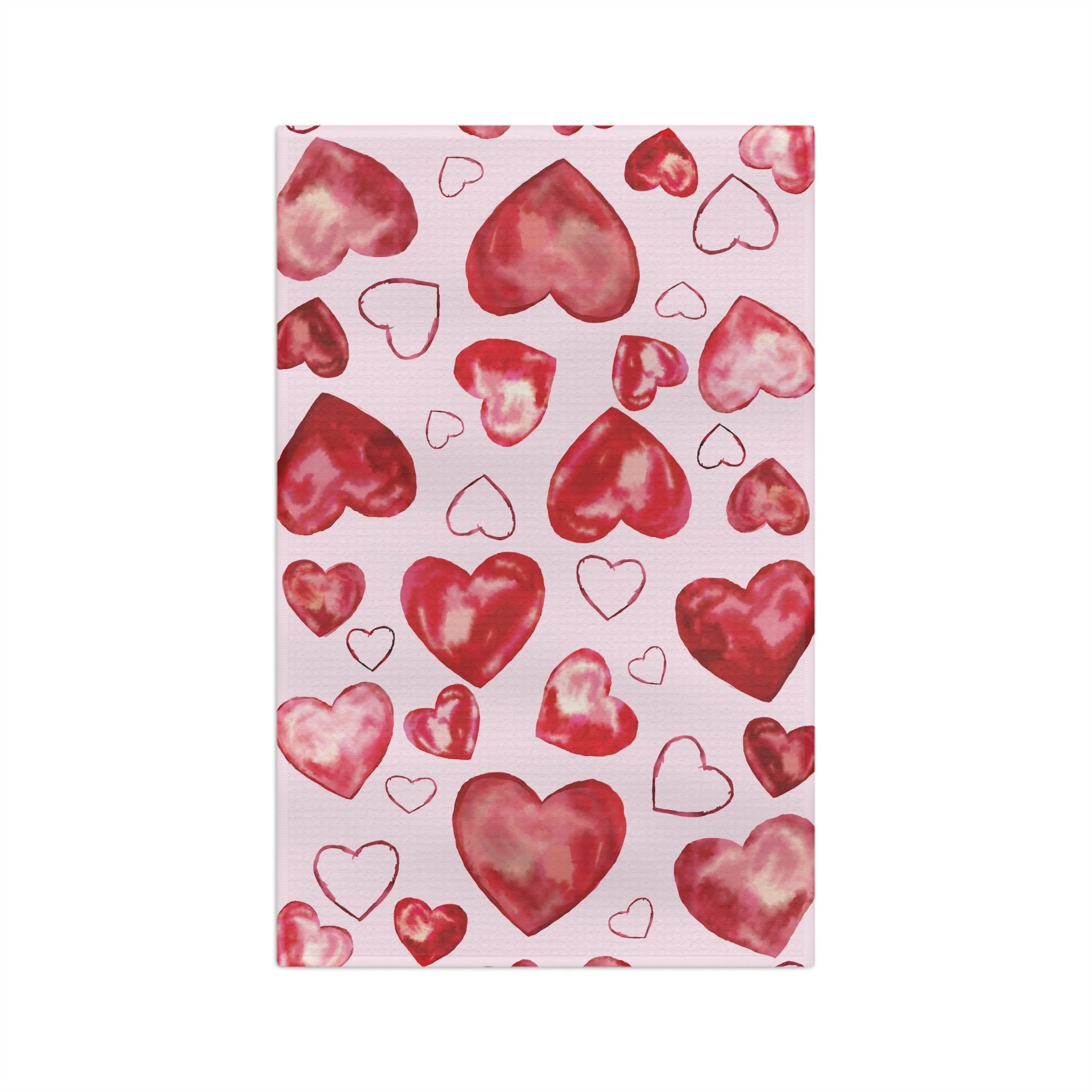 Valentine Watercolor Hearts Microfiber Waffle Kitchen Towel