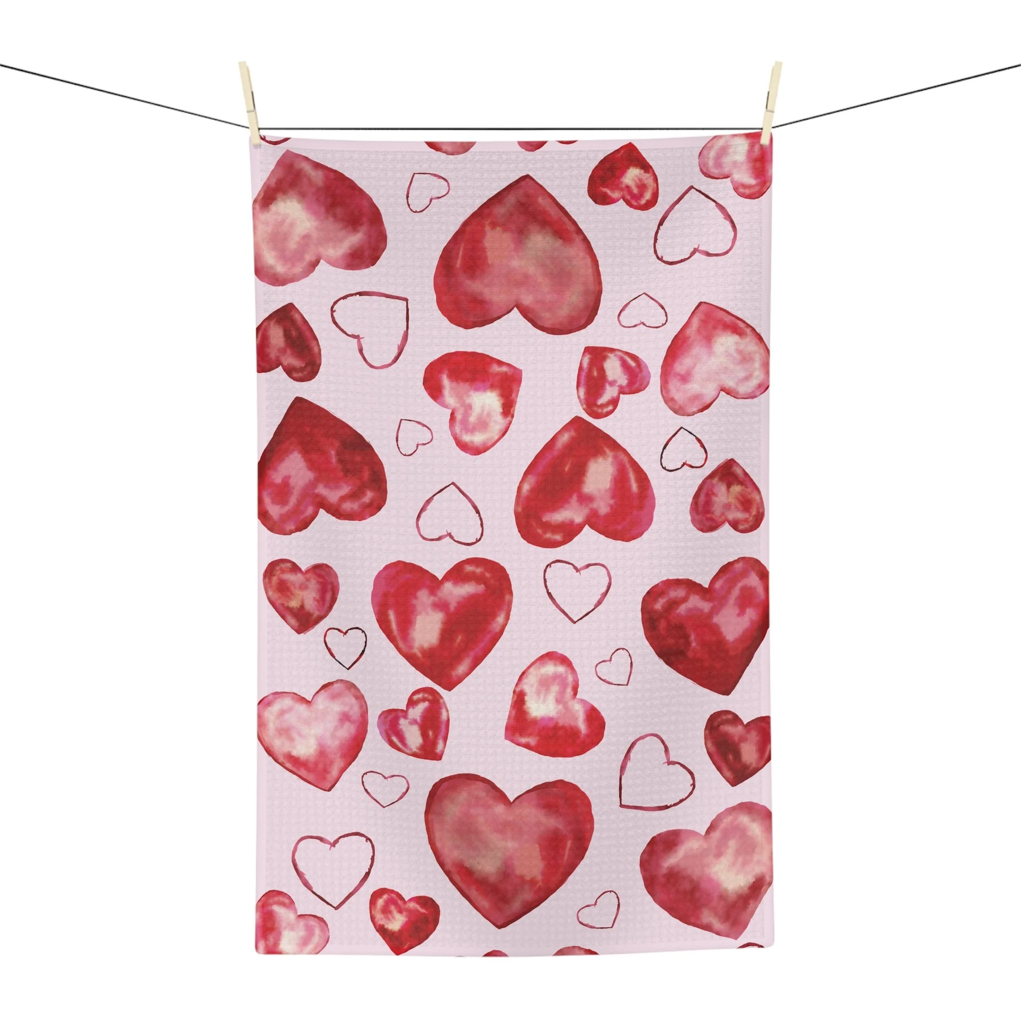Valentine Watercolor Hearts Microfiber Waffle Kitchen Towel 16" x 25"