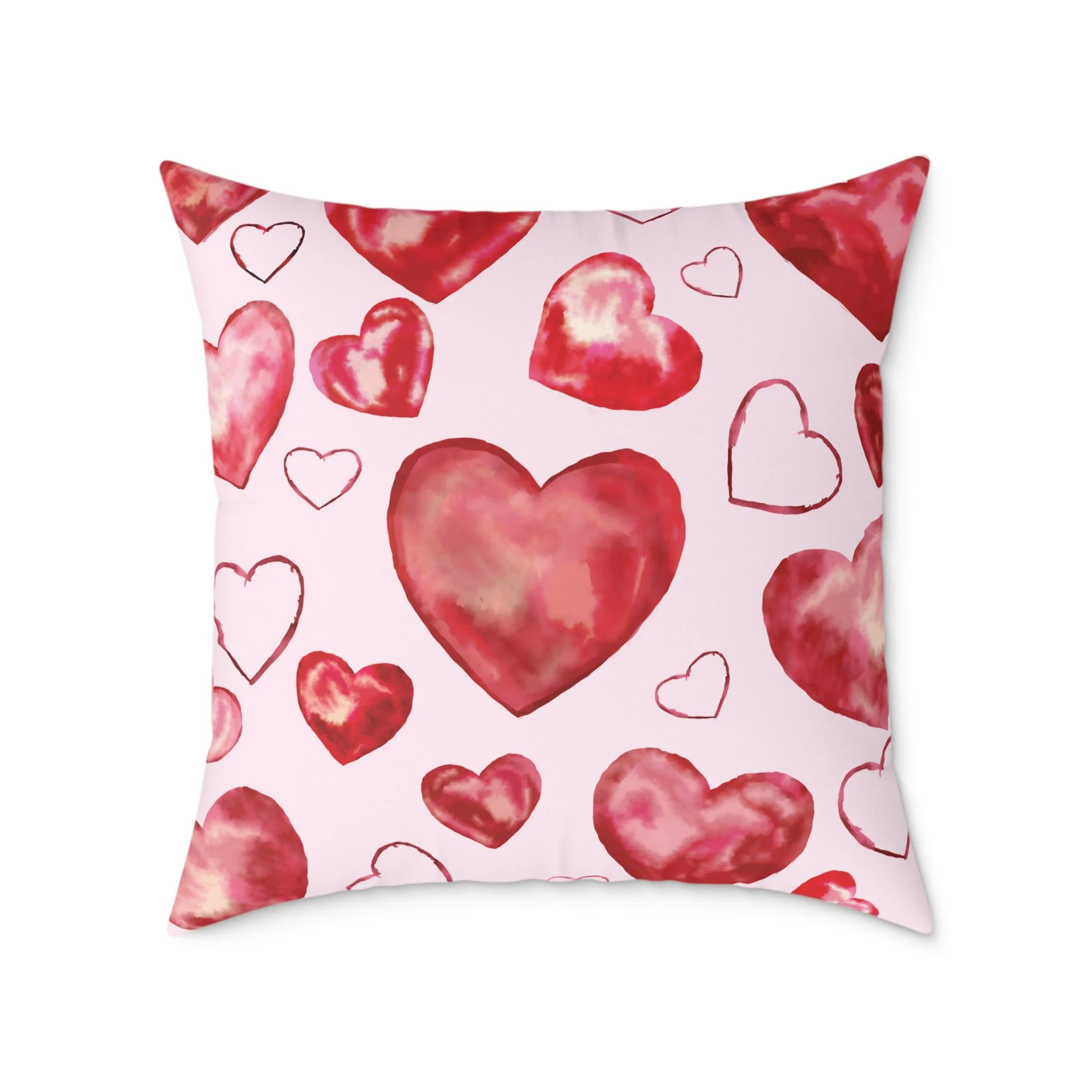 Heart Watercolor Pillow – Pink Valentine Decorative Throw Pillow