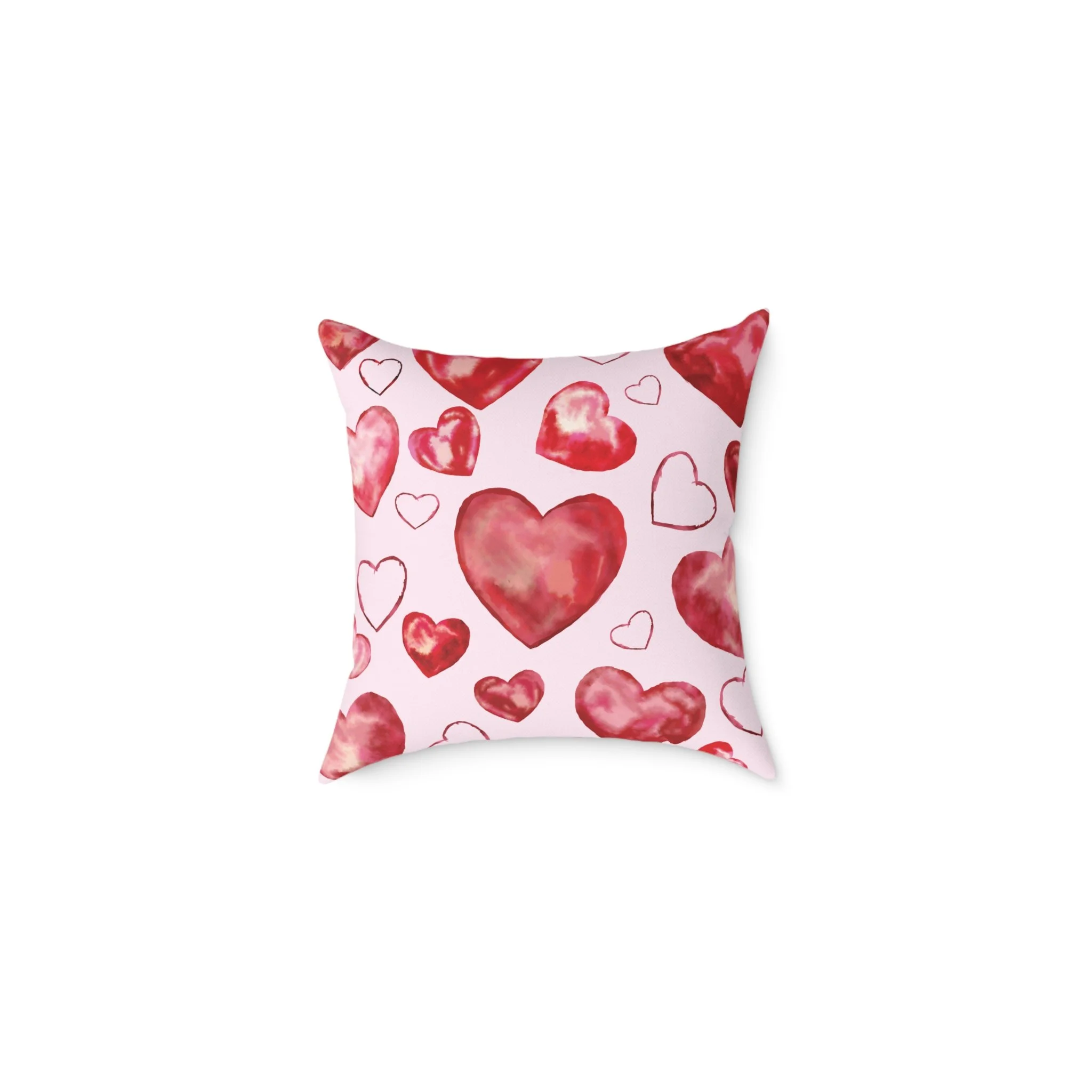 Heart Watercolor Pillow – Pink Valentine Decorative Throw Pillow 16"