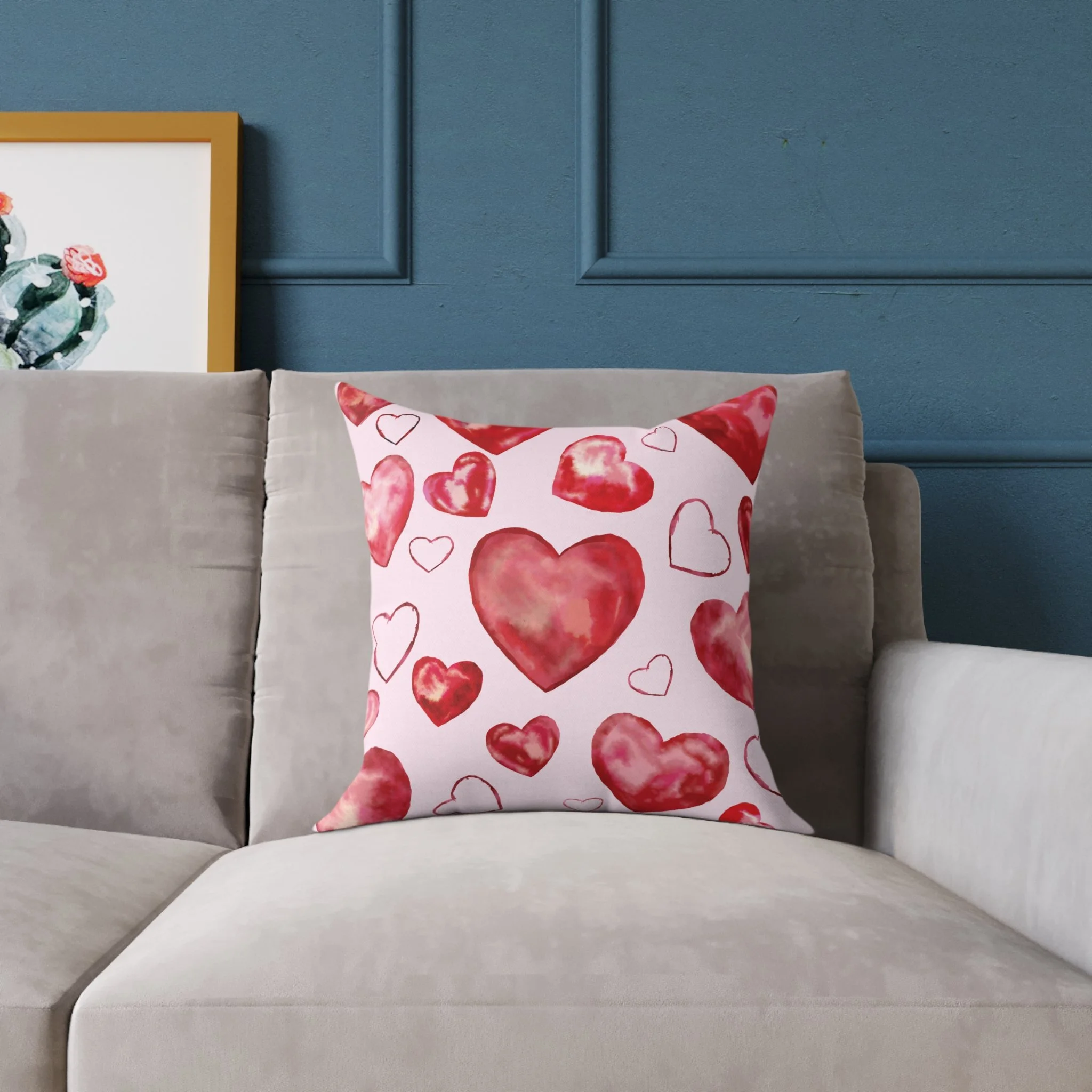 Heart Watercolor Pillow – Pink Valentine Decorative Throw Pillow
