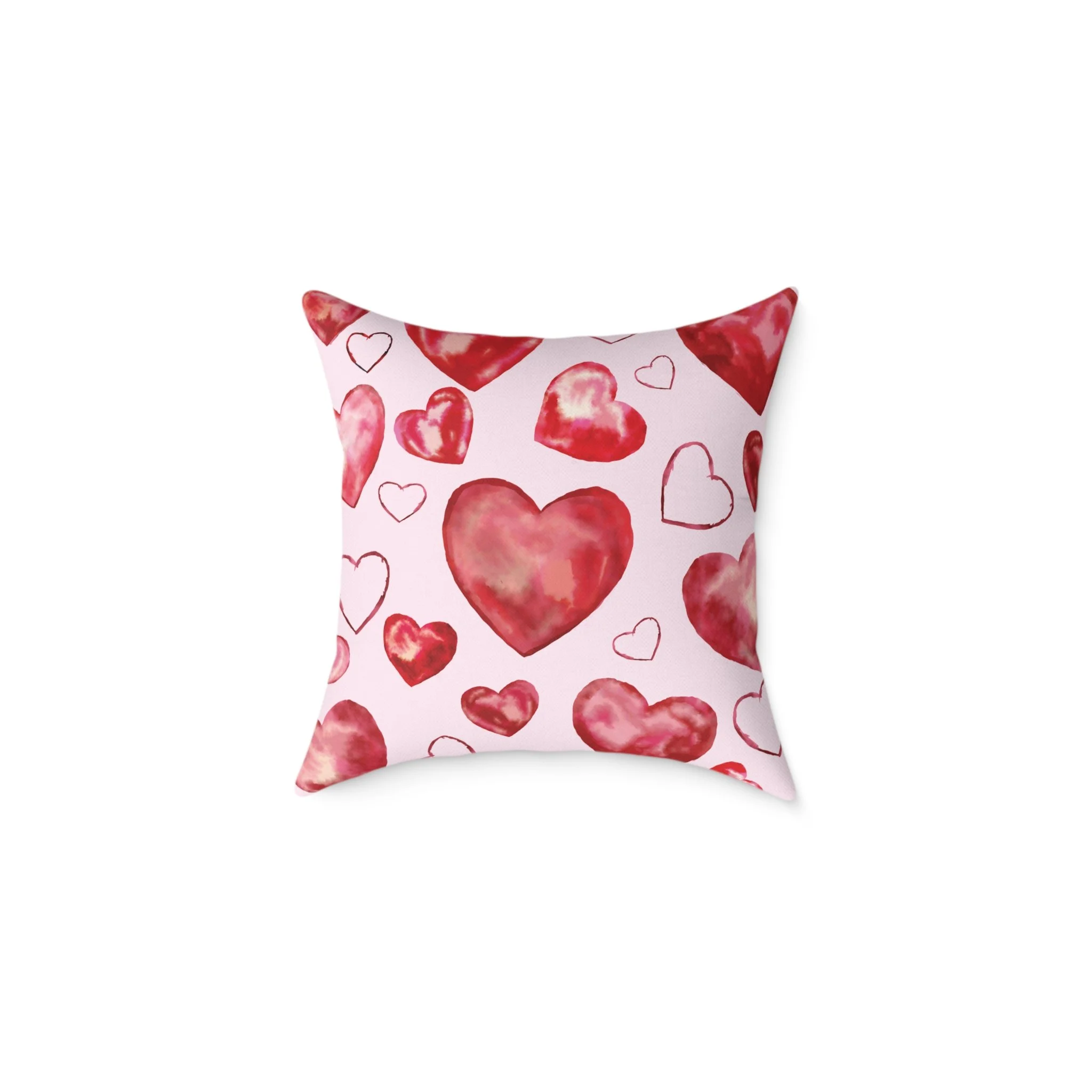 Heart Watercolor Pillow – Pink Valentine Decorative Throw Pillow 18"