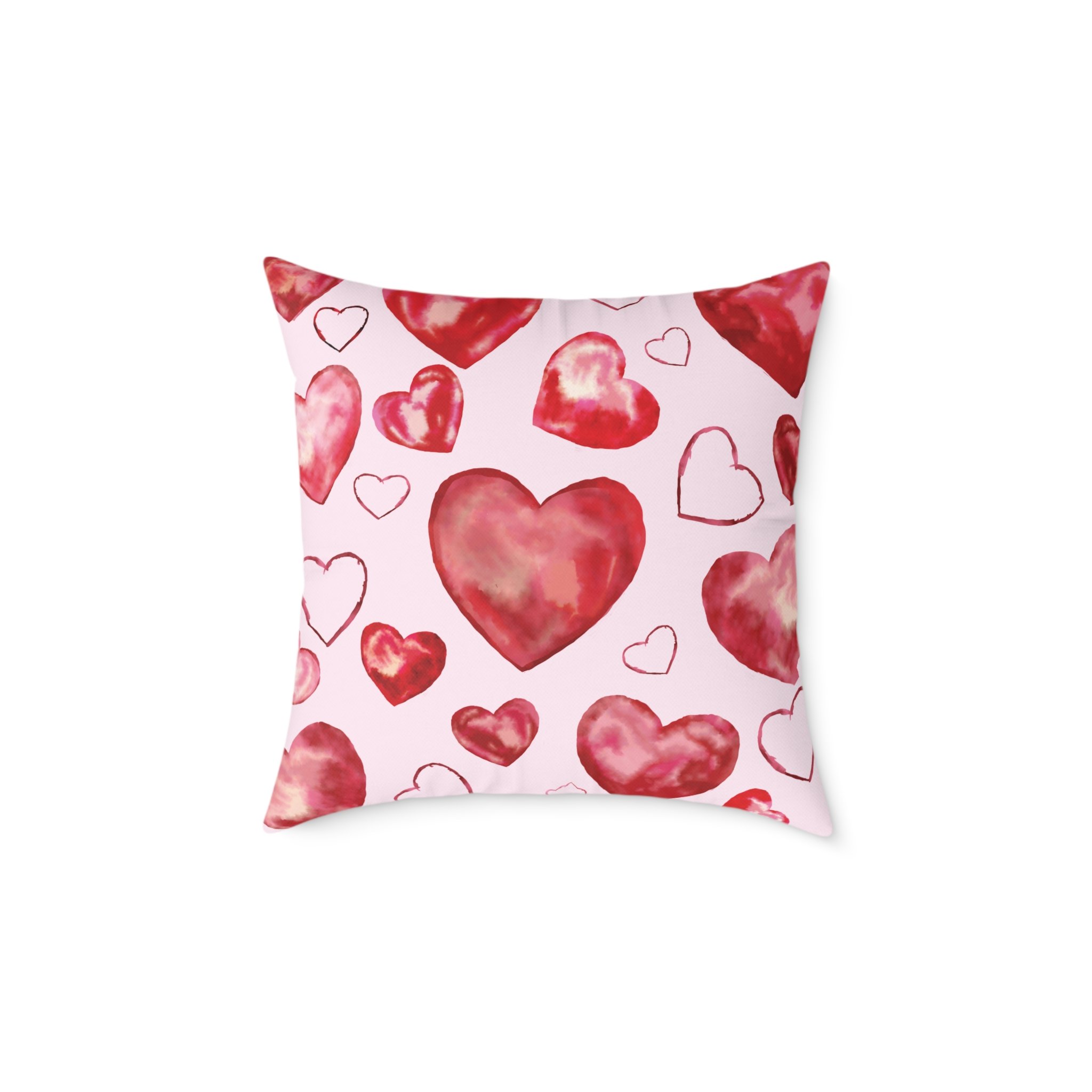 Heart Watercolor Pillow – Pink Valentine Decorative Throw Pillow 20"
