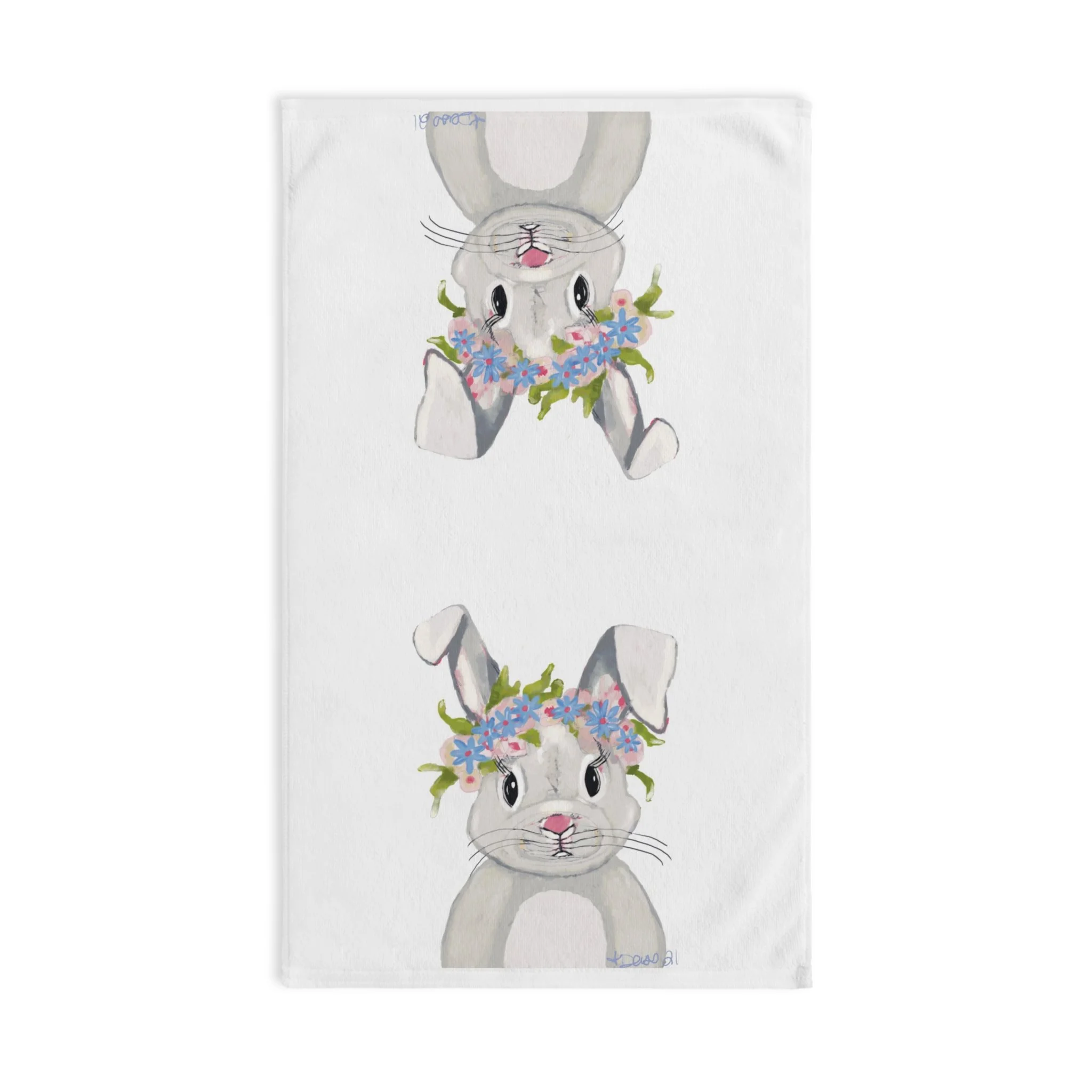 Hops A Lot Bunny Rabbit Poly Cotton Hand Towel 16" x 28"