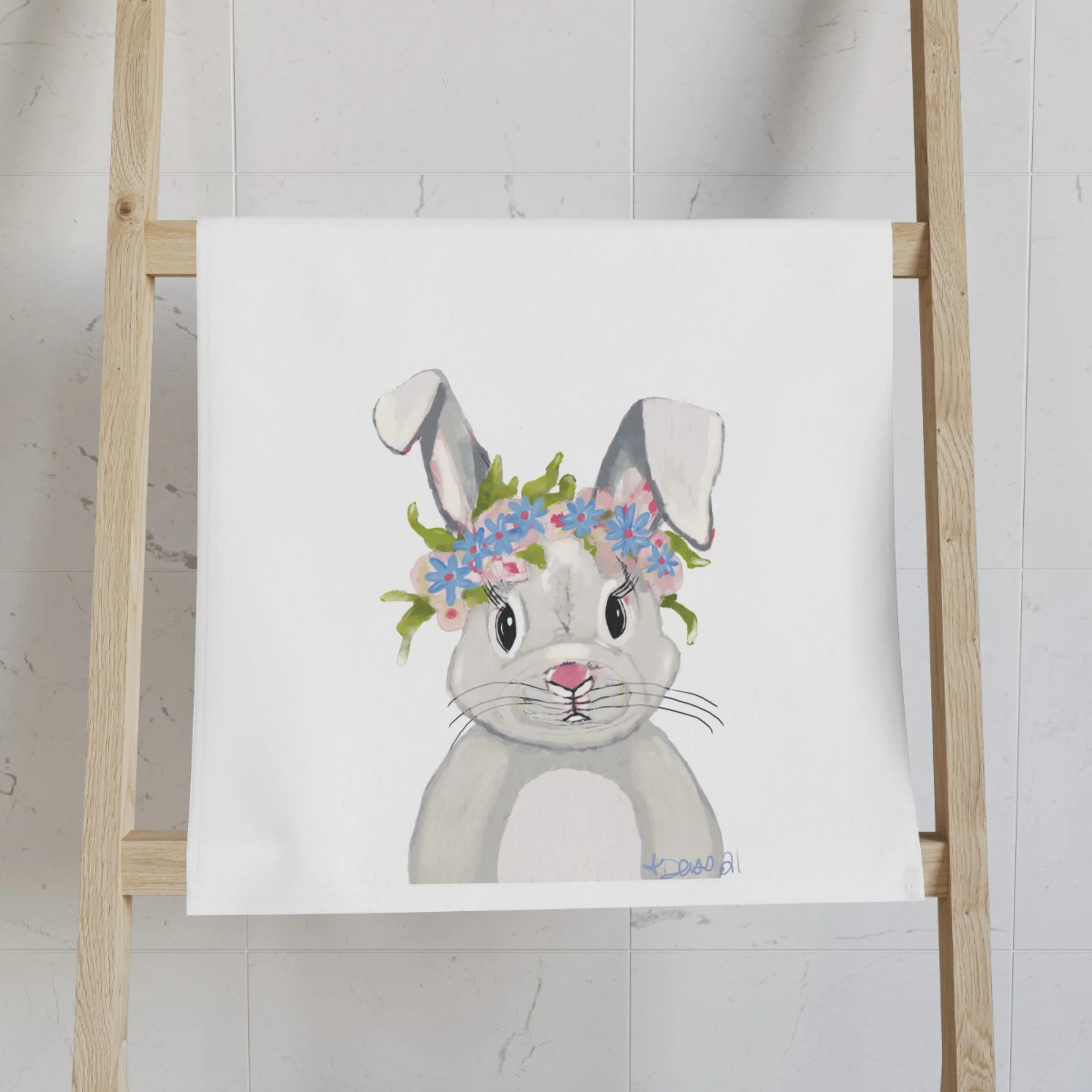 Hops A Lot Bunny Rabbit Poly Cotton Hand Towel