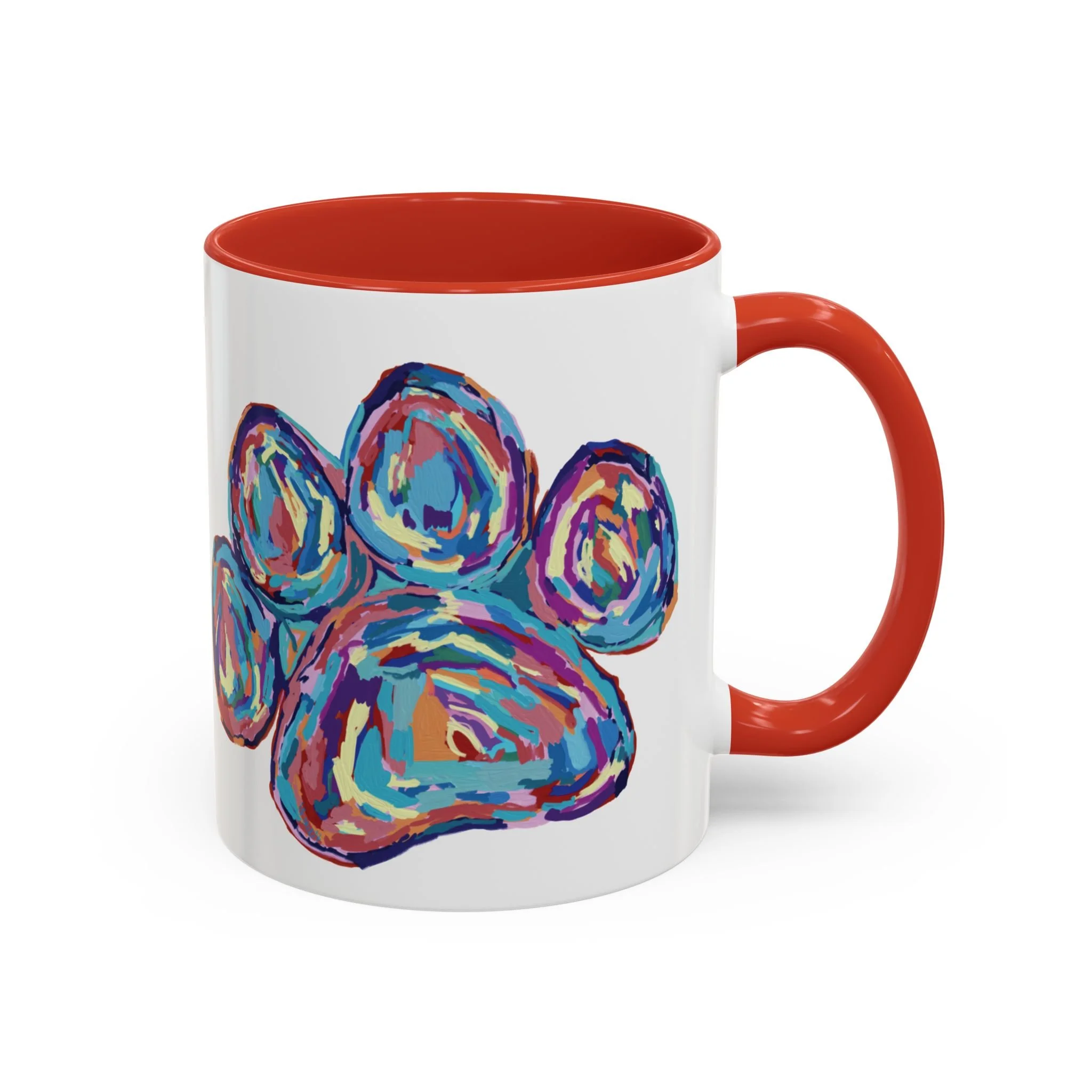 Paw Print Two Tone Ceramic Coffee Mugs Red 11oz