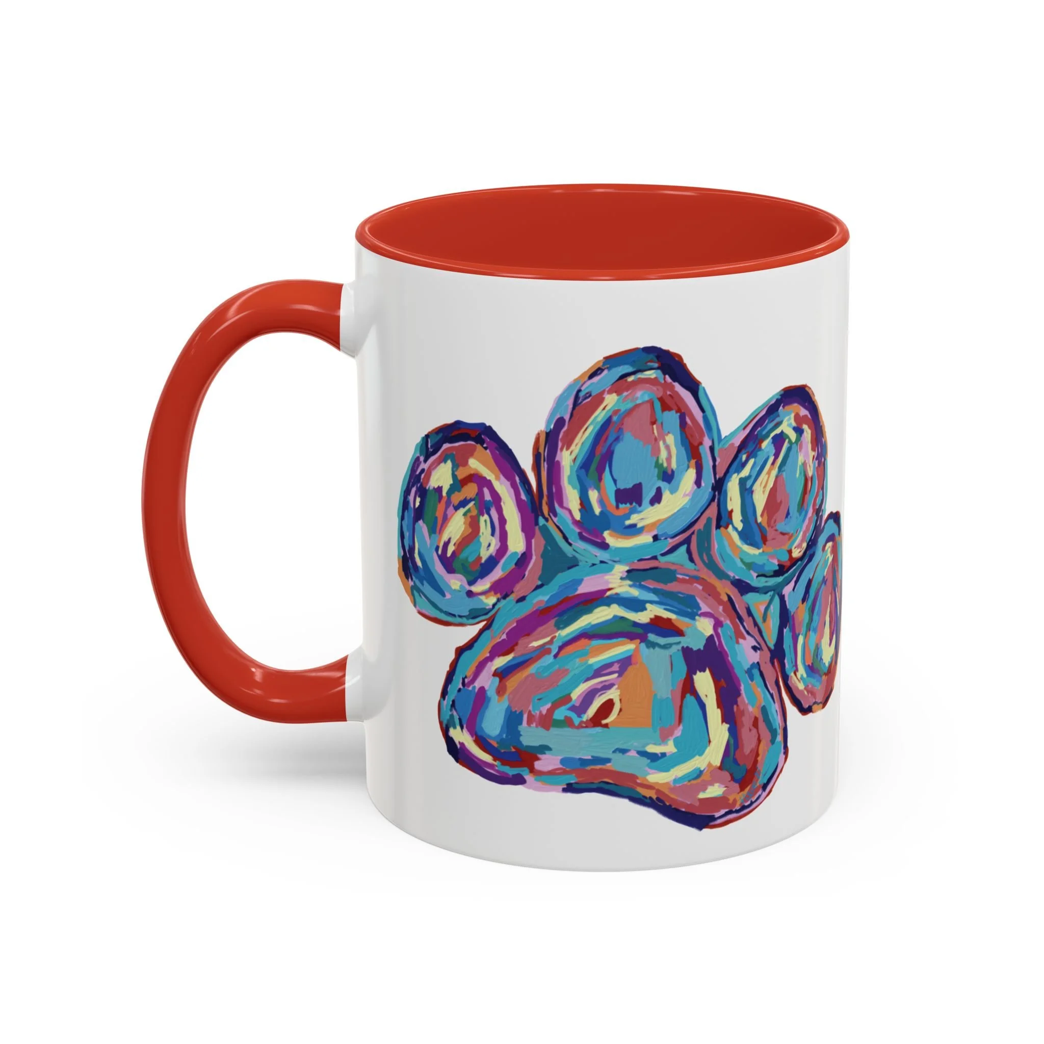 Paw Print Two Tone Ceramic Coffee Mugs Red 11oz