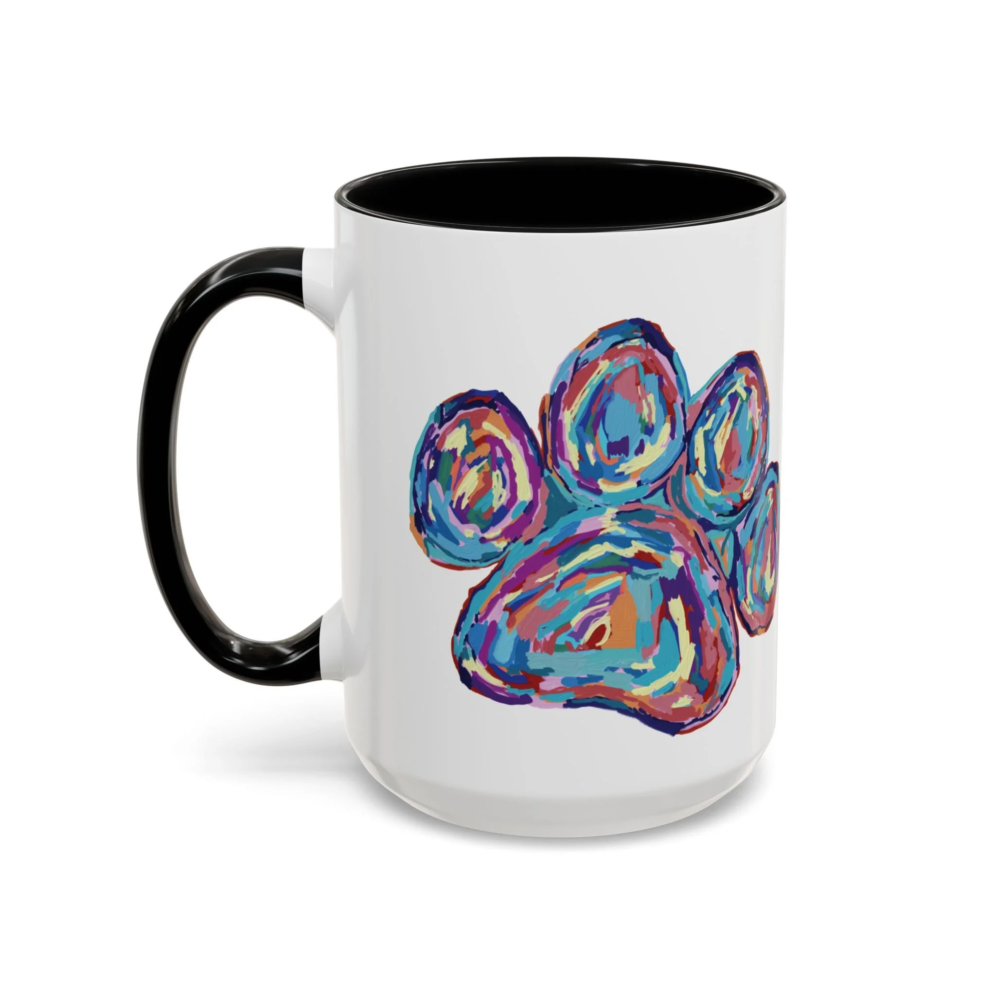 Paw Print Two Tone Ceramic Coffee Mugs Black 15oz